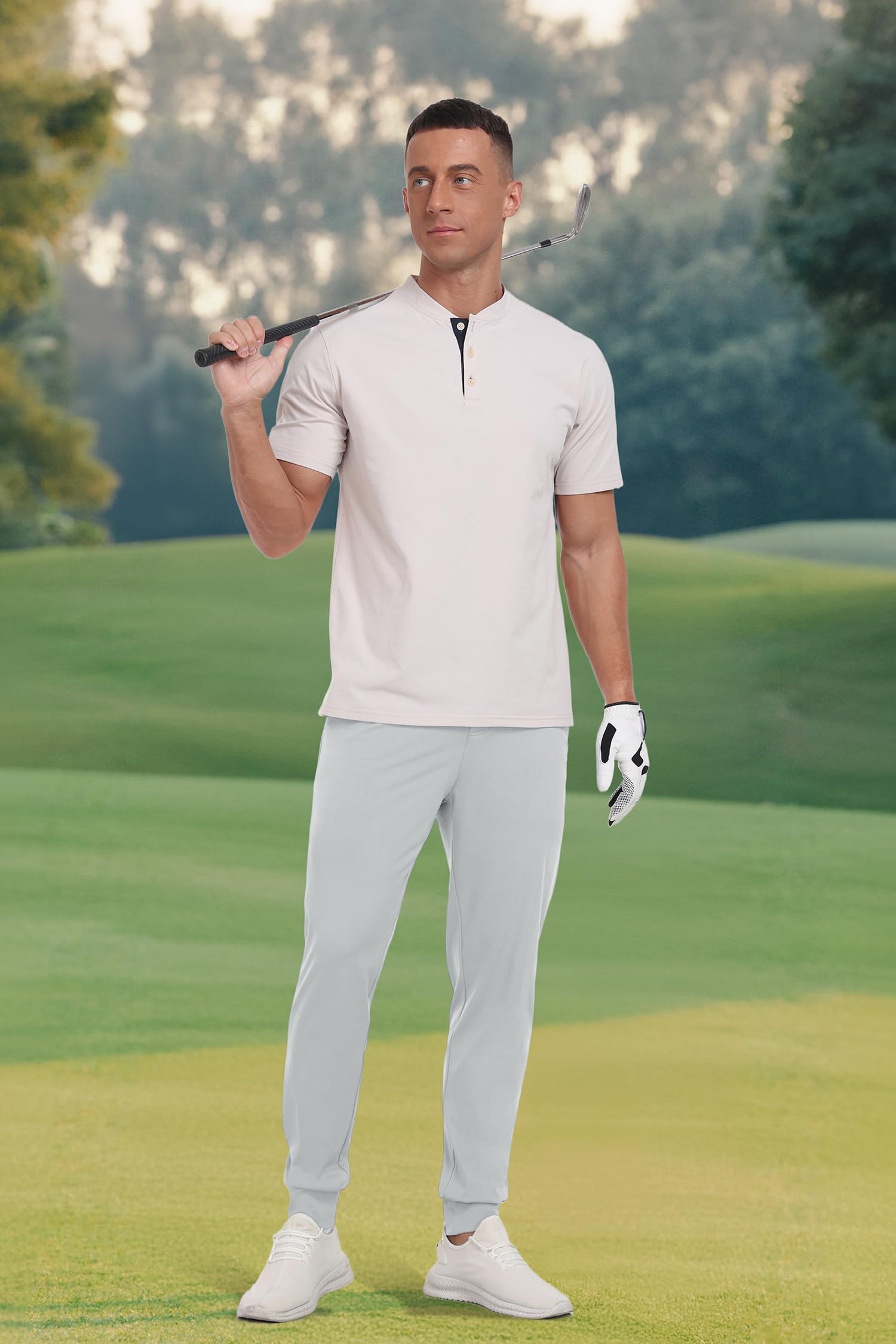 QIXING Pantalon de golf pour homme, coupe ajustée, extensible, décontracté, pantalon de bureau évacuant l'humidité, avec 5 poches