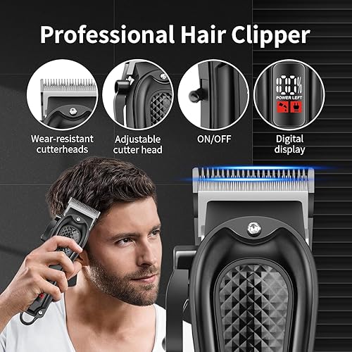 Miniatura 3 de HIENA PRO Cortadora de pelo para hombres profesionales, cortadora de pelo inalámbrica con hoja en T para barbacabello, juego completo de peluquería,