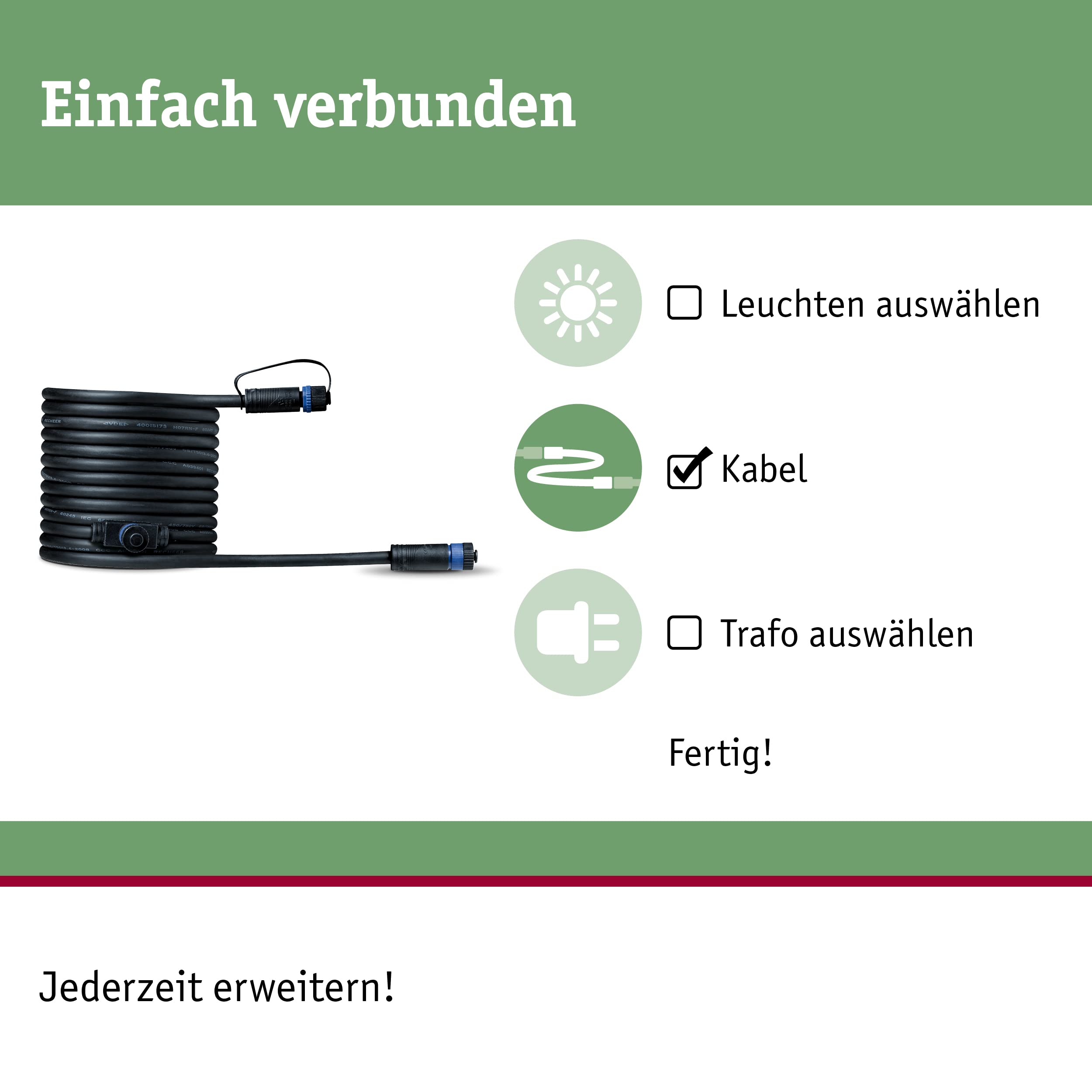 Paulmann 93927 Outdoor Plug & Shine Connector 5 m 1in-2out IP68 2x1,5mm² 93927 przedłużacz kabel łączący oświetlenie zewnętrzne