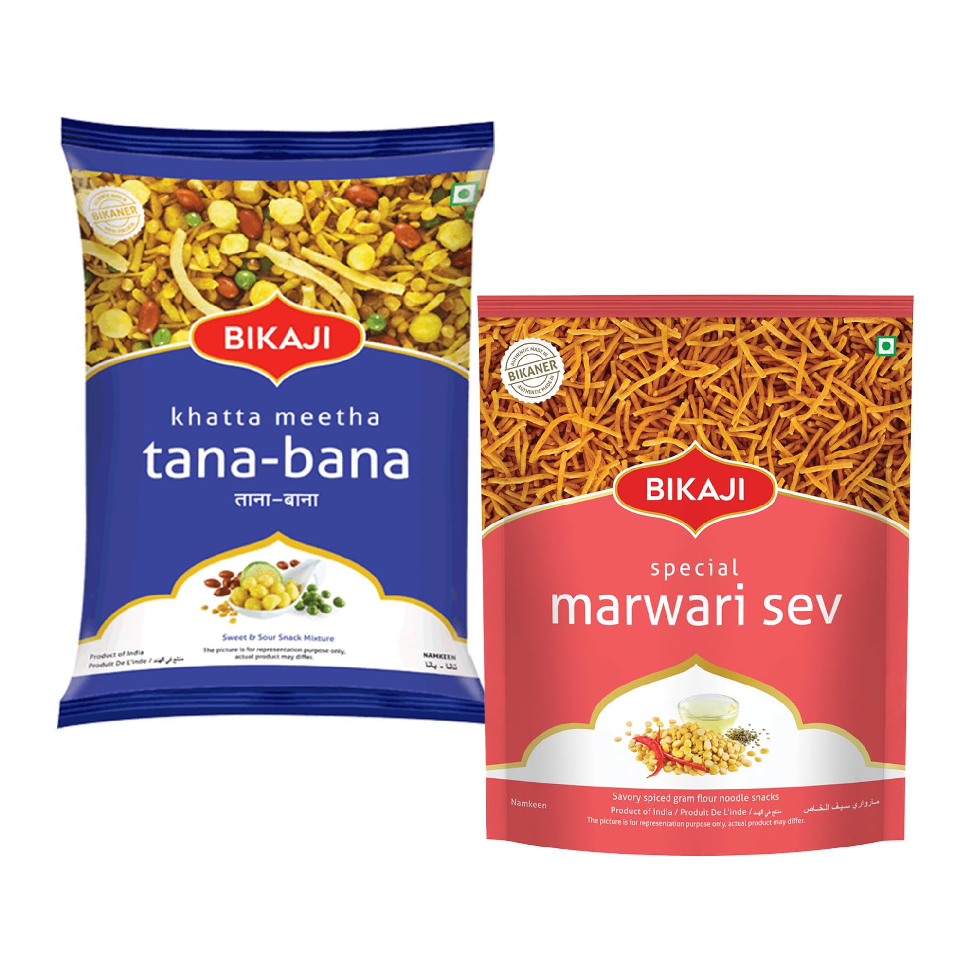 Marvadi Sev 400G & Tana Bana Khatta Meetha 1Kg Combo | Ready to Eat Crunchy Indian Namkeen | Tea-Time Munchies, Bar Snack & Party Mix | Authentic Bikaneri Snack Pack for Sharing & Everyday Snac