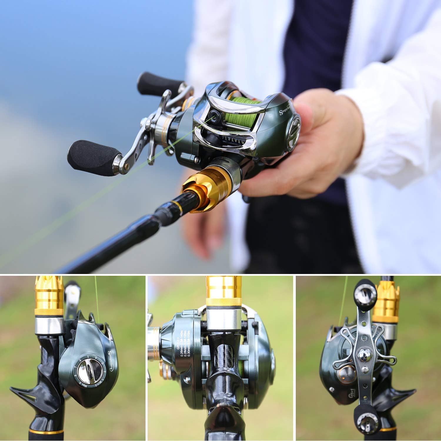 Sougayilang Fishing Reel and Rod Combos,24-Ton Carbon Fiber Fishing Poles with Baitcasting Reel,7.0:1 Gear for Travel Freshwater