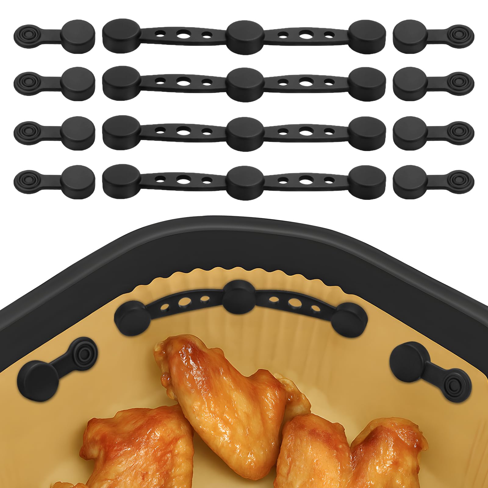 Magnete für Airfryer Backpapier, Magnetische Silikon Befestigungsschnalle Hochtemperaturbeständige für Heißluftfritteuse Verhindern Backpapier Liner von Der Abdeckung von Lebensmitteln (Schwarz*4)