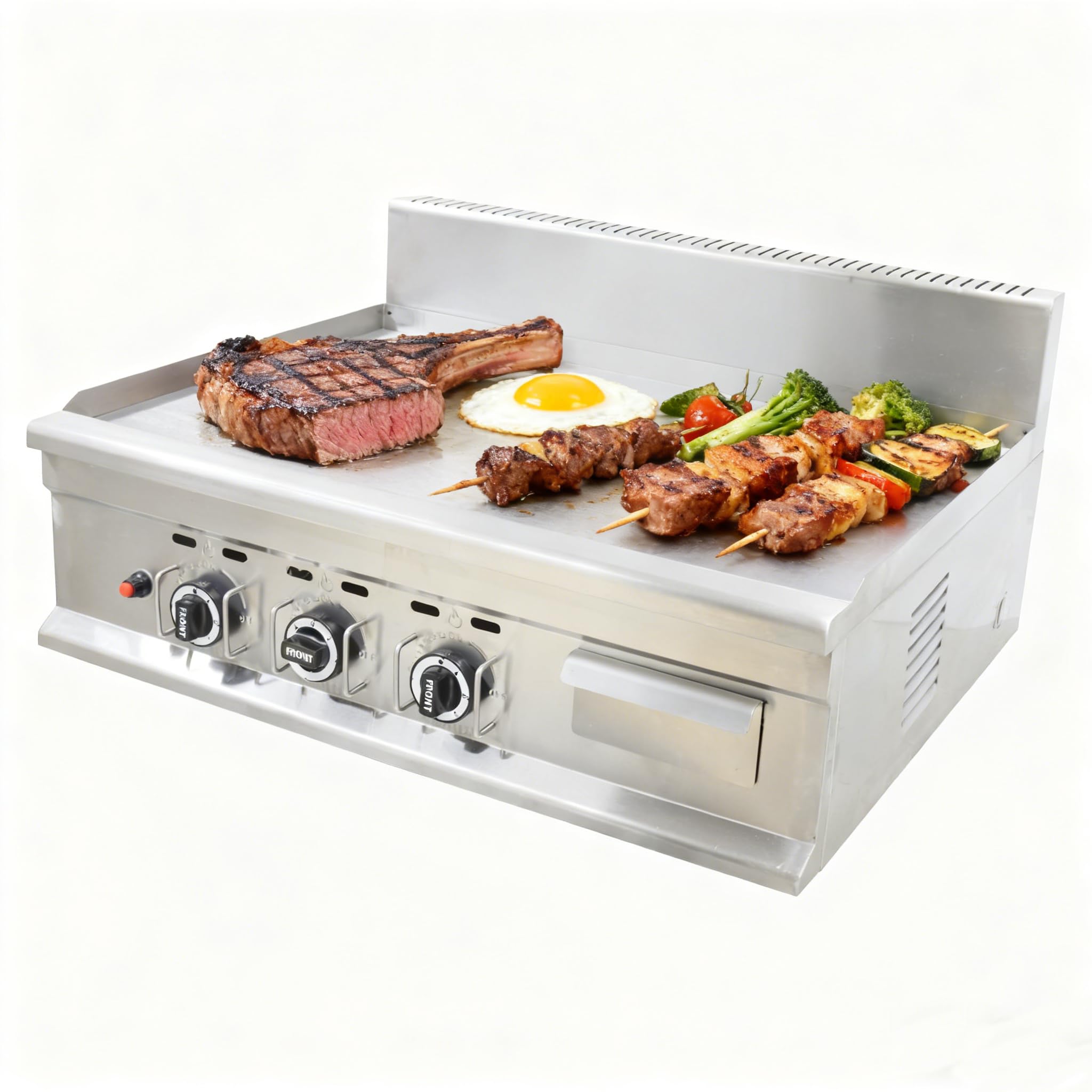 TECHTONGDA LPG Gas Grill Griddle with Low-pressure Valve &amp; Gas Pipe, Stainless Steel Countertop Flat Top Griddle, 2800Pa BBQ Teppanyaki Grill for Home Commercial Restaurant Kitchen, 21.7 x 35.6 Inch