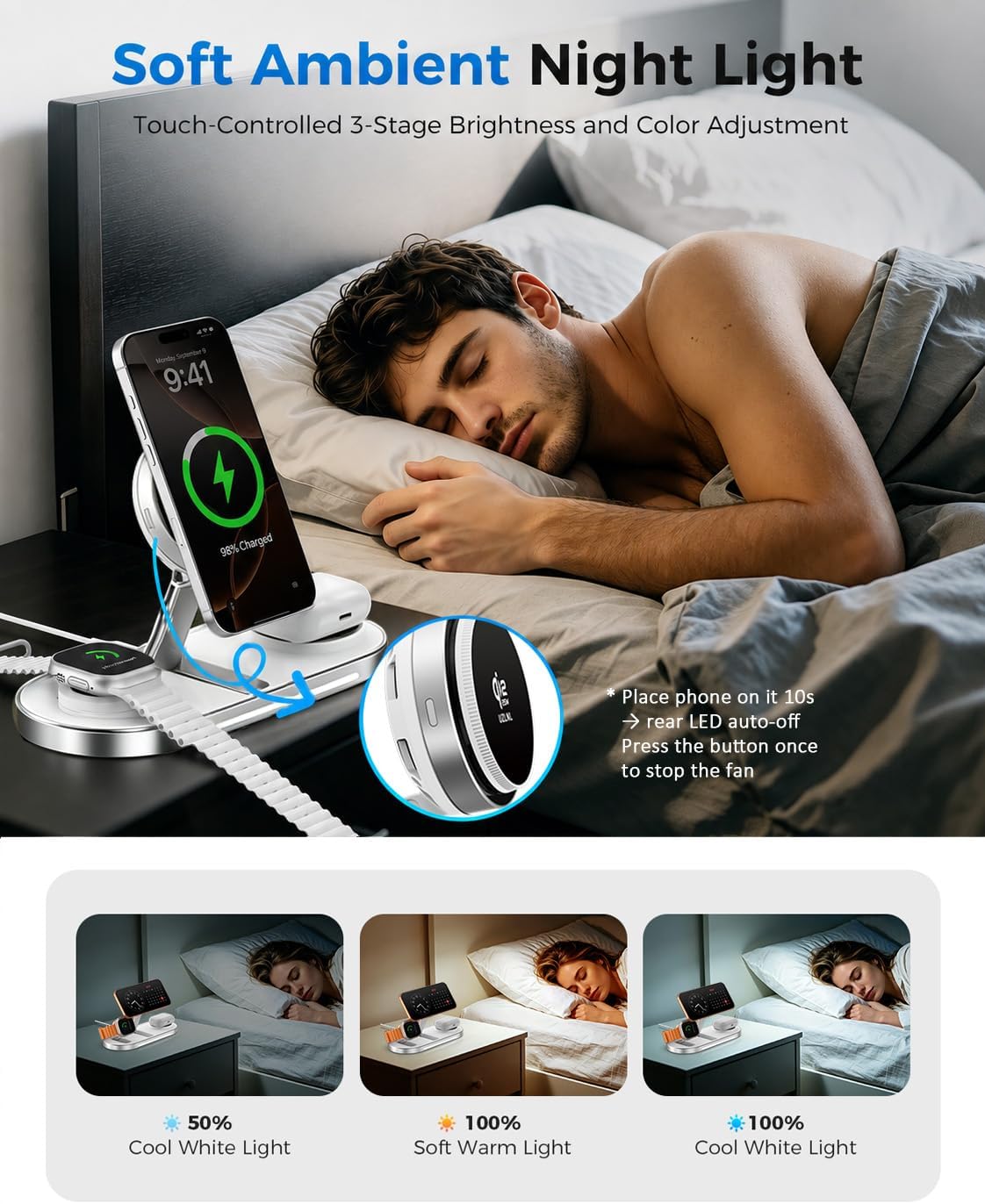 25W Foldable 3 in 1 Charging Station for Apple,Magsafe Charger Qi2.2 Certified Magnetic Wireless Charger Station for iPhone 17 16 15 14 Pro Max,Apple Watch,Airpods,White (Adapter Included)