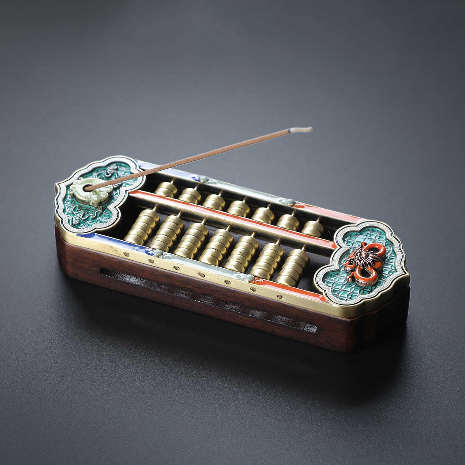 Quemador De Incienso Ábaco, Creativo Quemador De Incienso Esmaltado, Diseño Independiente, con Cuentas Auspiciosas Móviles Y Diseño De Dragón Auspicioso, para Bobinas/Incienso Tibetano