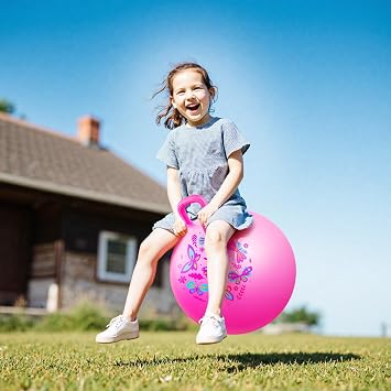 INPODAK 18inch Space Hoppers for Kids Age 3-8 Pink Butterfly Hopper Ball | Anti-Slip Space Hopper with Handle Inflatable Bouncy Ball with Pump Indoor Outdoor Garden Jumping Toys Boys Girls Gifts