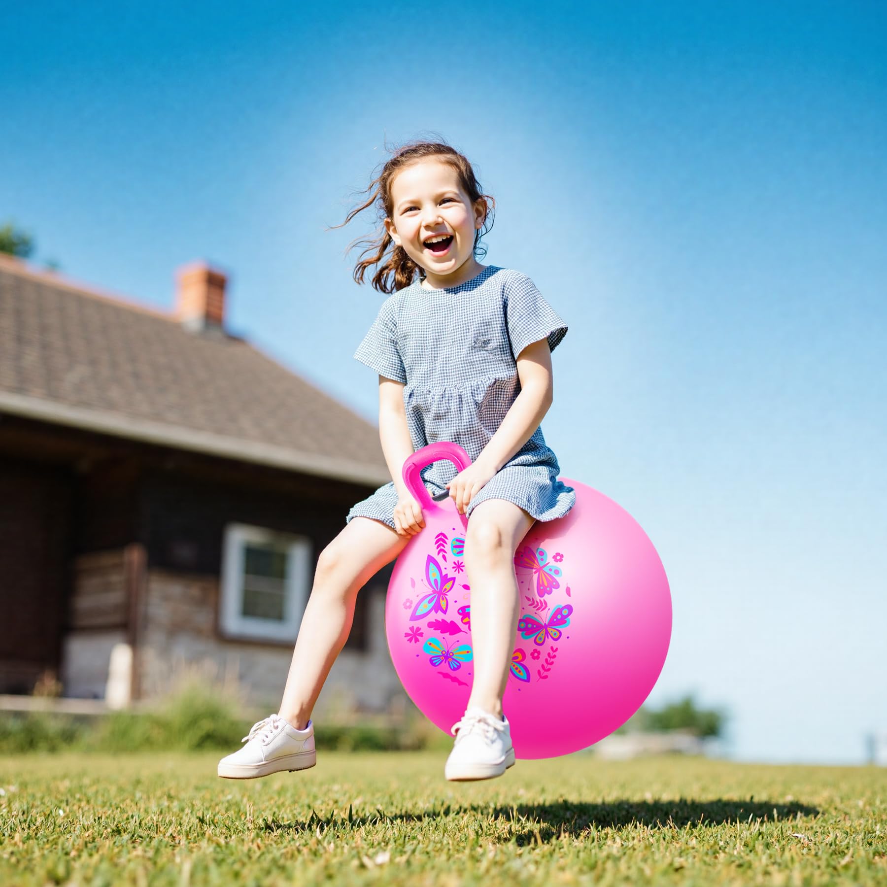 INPODAK Space Hopper 18inch Space Hoppers for Kids Age 3-8 Anti-slip Jumping Ball with Handle Inflatable Hopper Ball With Pump Hopping toy for Boy Girls Indoor Outdoor garden Game - Image 2
