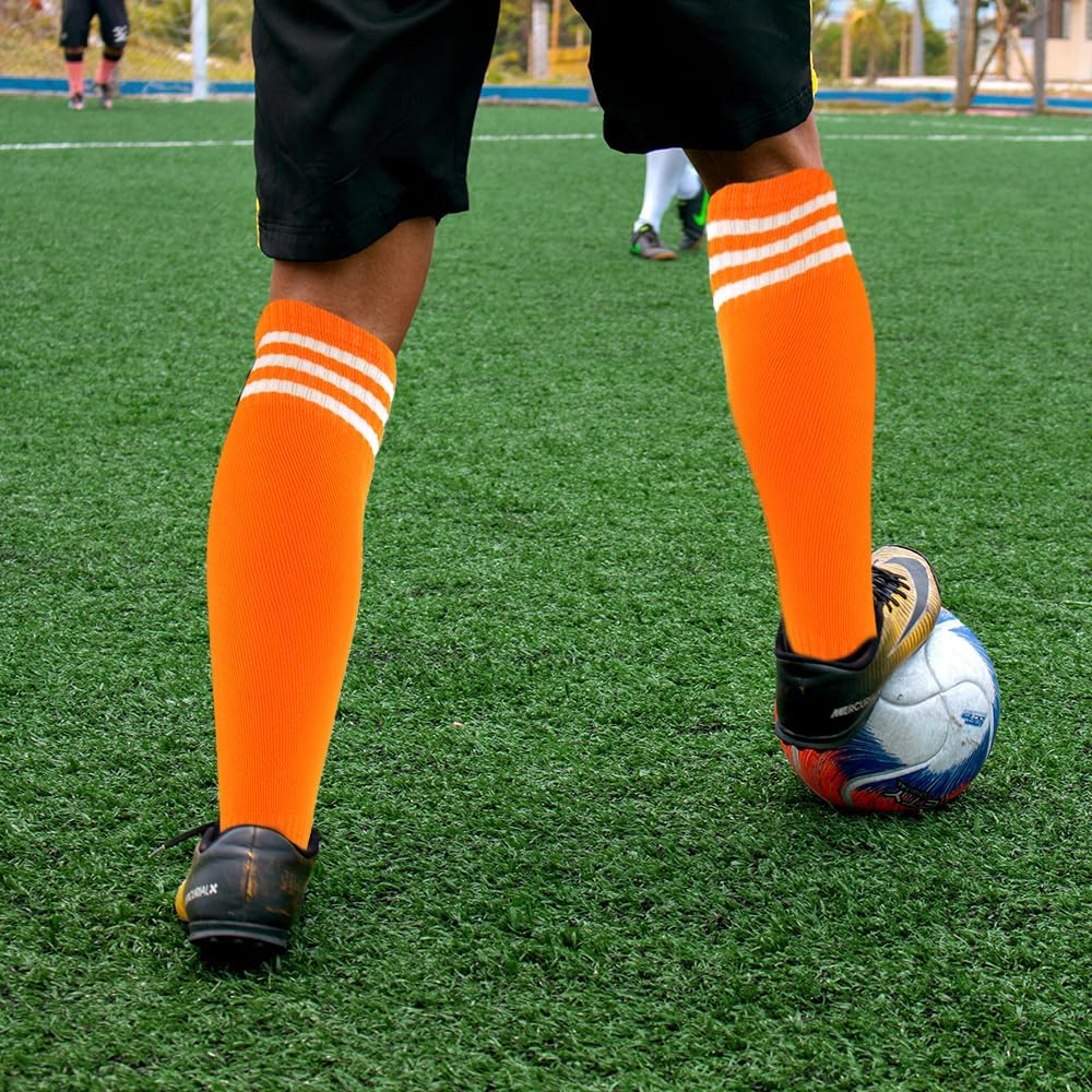 AOPRIE Baseball Socks Bulk Sport Athletic Socks Youth Knee High Long Tube Softball Football Soccer Team Sock Unisex Adult Women Man Orange, 4 Pack - Image 3