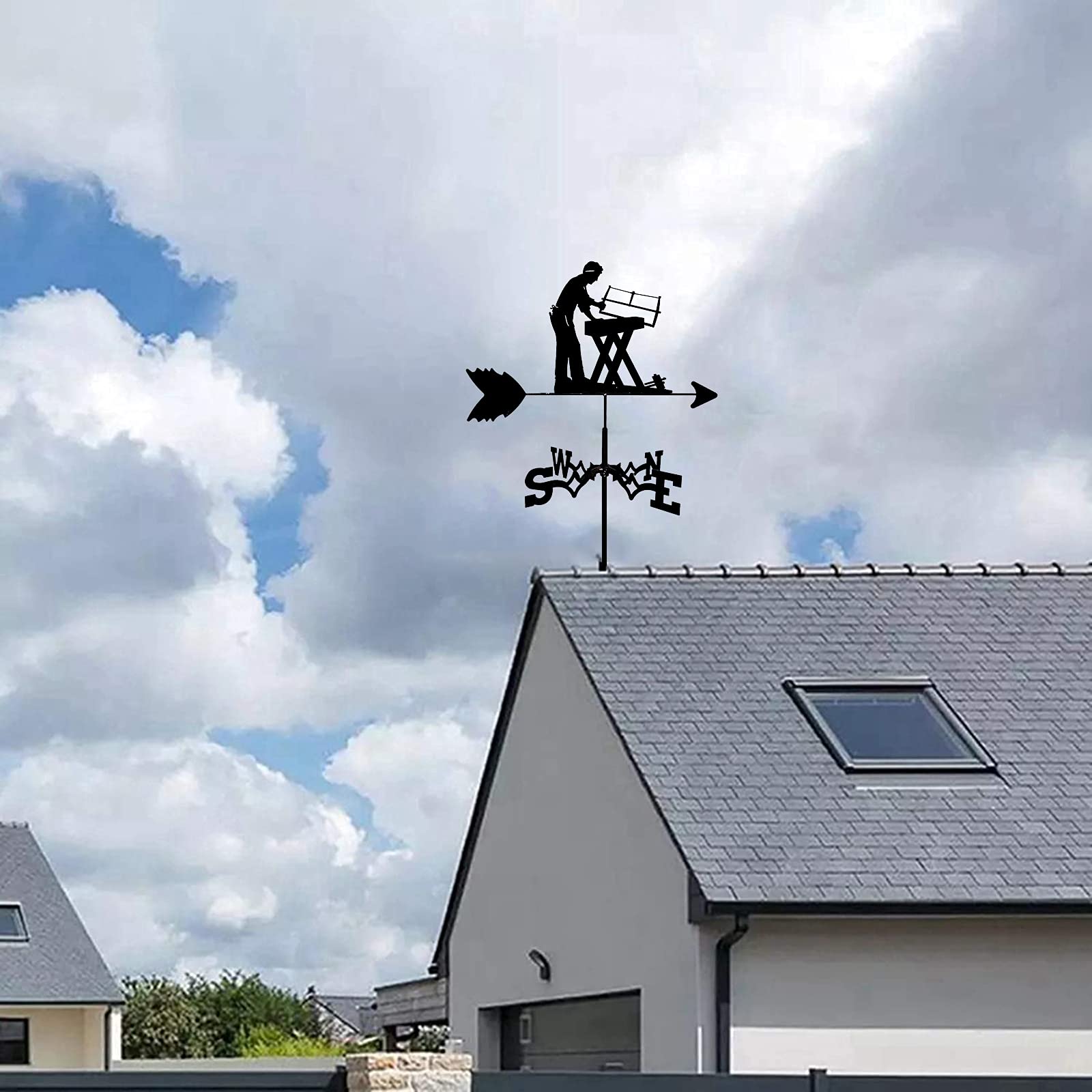 Flaga pogodowa, dom w stylu retro, powłoka metalowa, wskaźnik kierunku wiatru ze stali nierdzewnej, do ogrodu, na taras i podwórko – stolarz