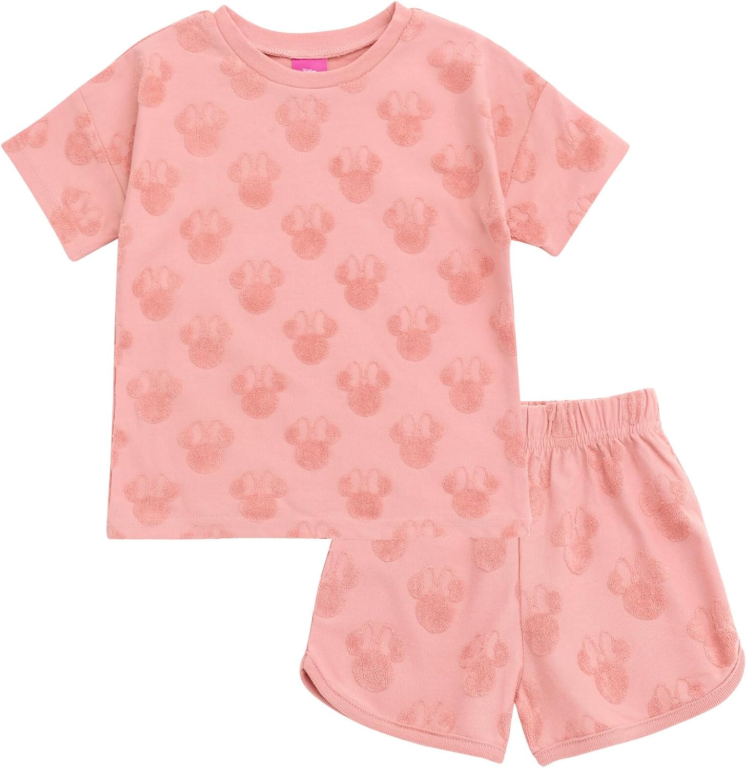 Disney Minnie Mouse French Terry Drop Shoulder T-Shirt & Dolphin Shorts Outfit Infant to Little Kid Sizes (18 Months - 7-8)