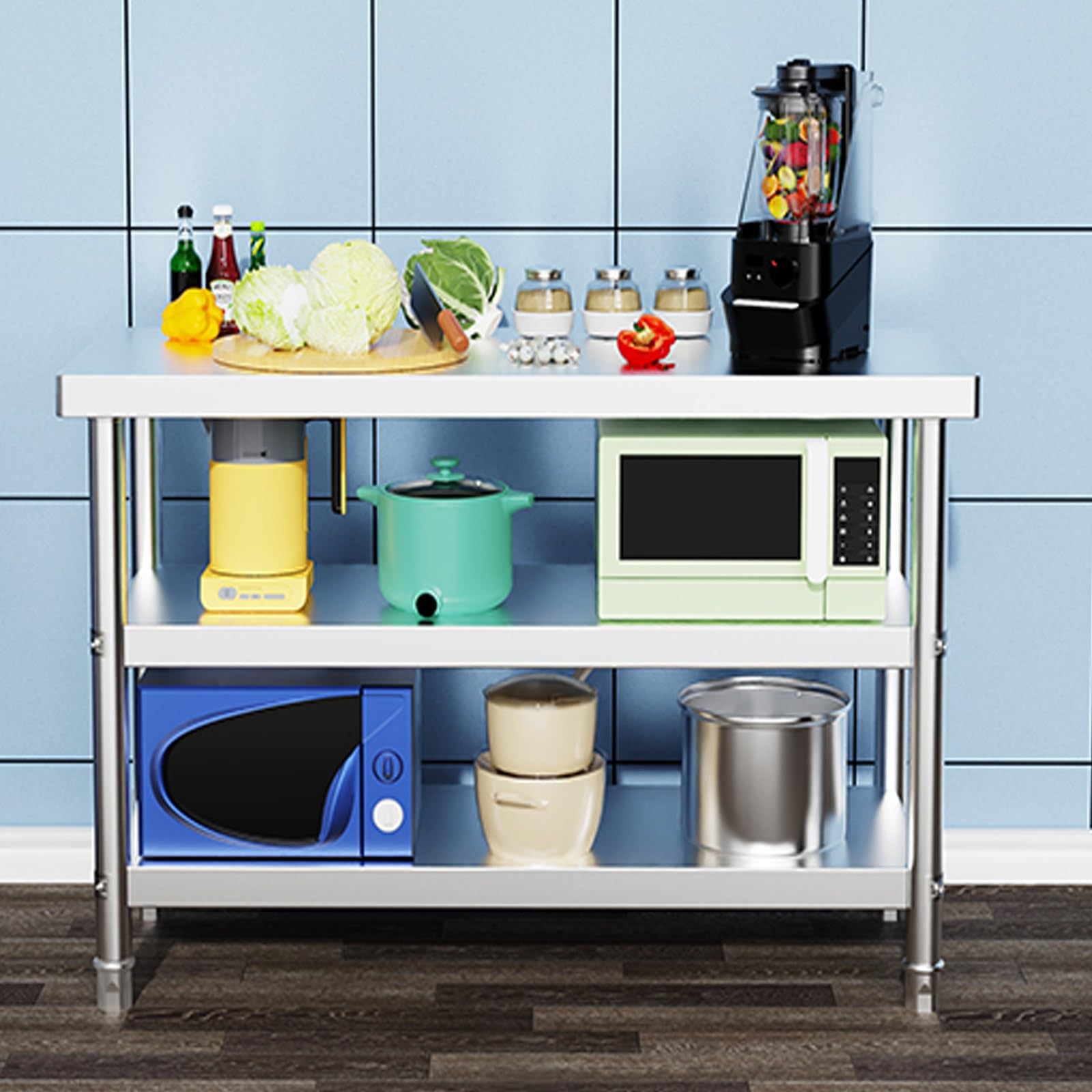 Stół ze stali nierdzewnej, trójwarstwowa konstrukcja(60 * 40 * 80cm/23.6 * 15.7 * 31.5in)