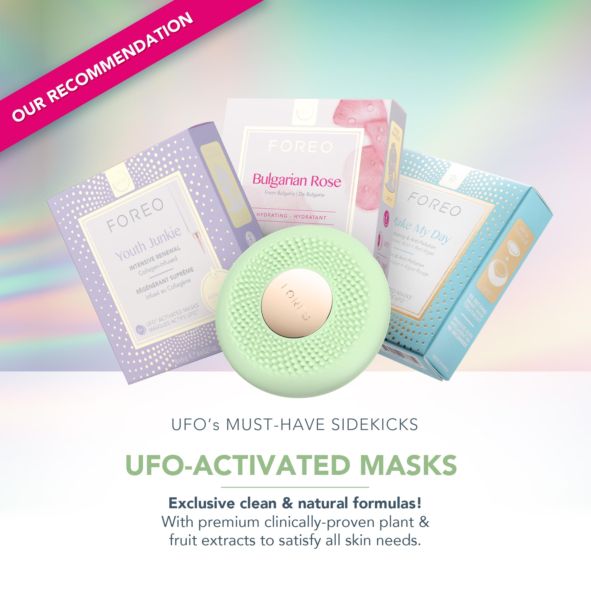 FOREO UFO 3 go Travel-friendly Face Mask Skincare Device - Face Moisturiser - Anti-Aging - Red Light - Warming - Facial Massage - Compact - App-connected - Pistachio