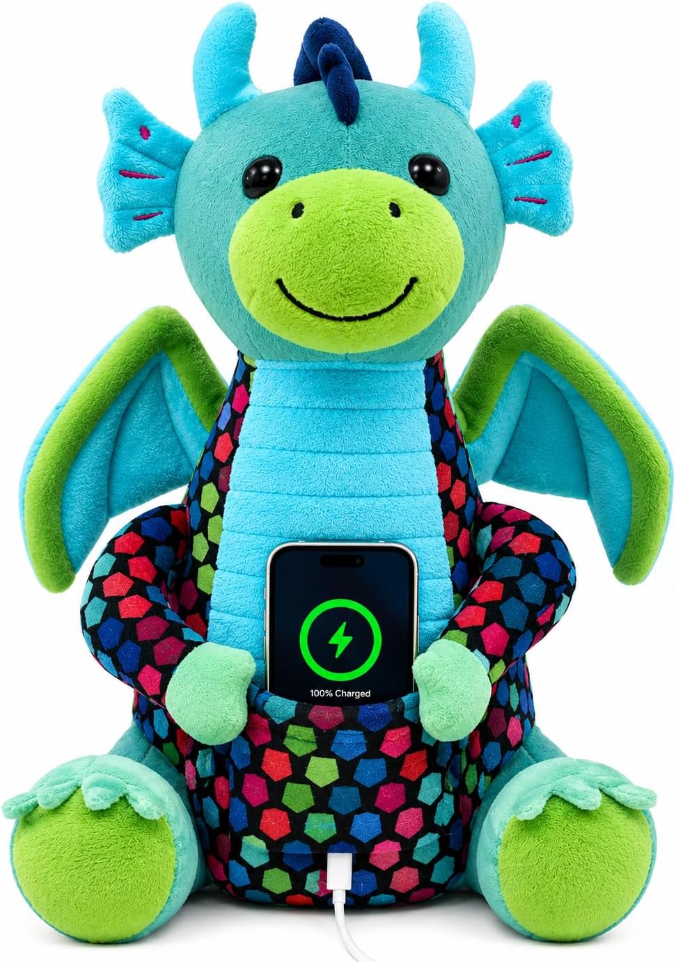 Plush Wireless Phone Charger for Kids & Teens, Dragon | Cute Stuffed Animal Charging Pocket, USB-C Powered Wireless Charging Pad, Compatible with Most Smartphones