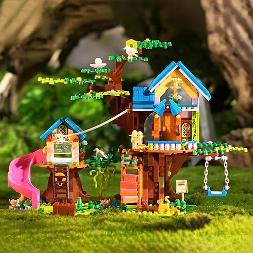 Miniatura 2 de Juego de construcción de casa del árbol con LED, juguete de bloque de construcción de casa de árbol amigo con columpio, tobogán, 792 piezas Mini