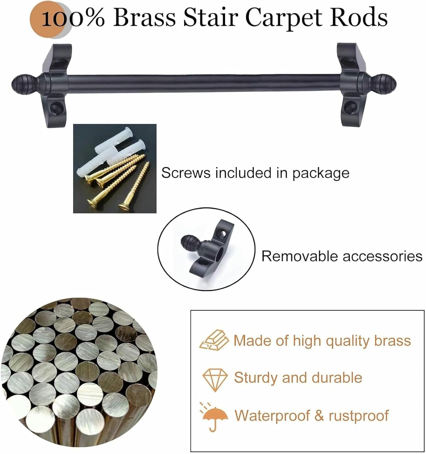 Black Brass Stair Carpet Rods Set of 1-13, Decorative Stair Runner Rods for Home/Office/Companies/Shopping Center, Staircase Rug Holders