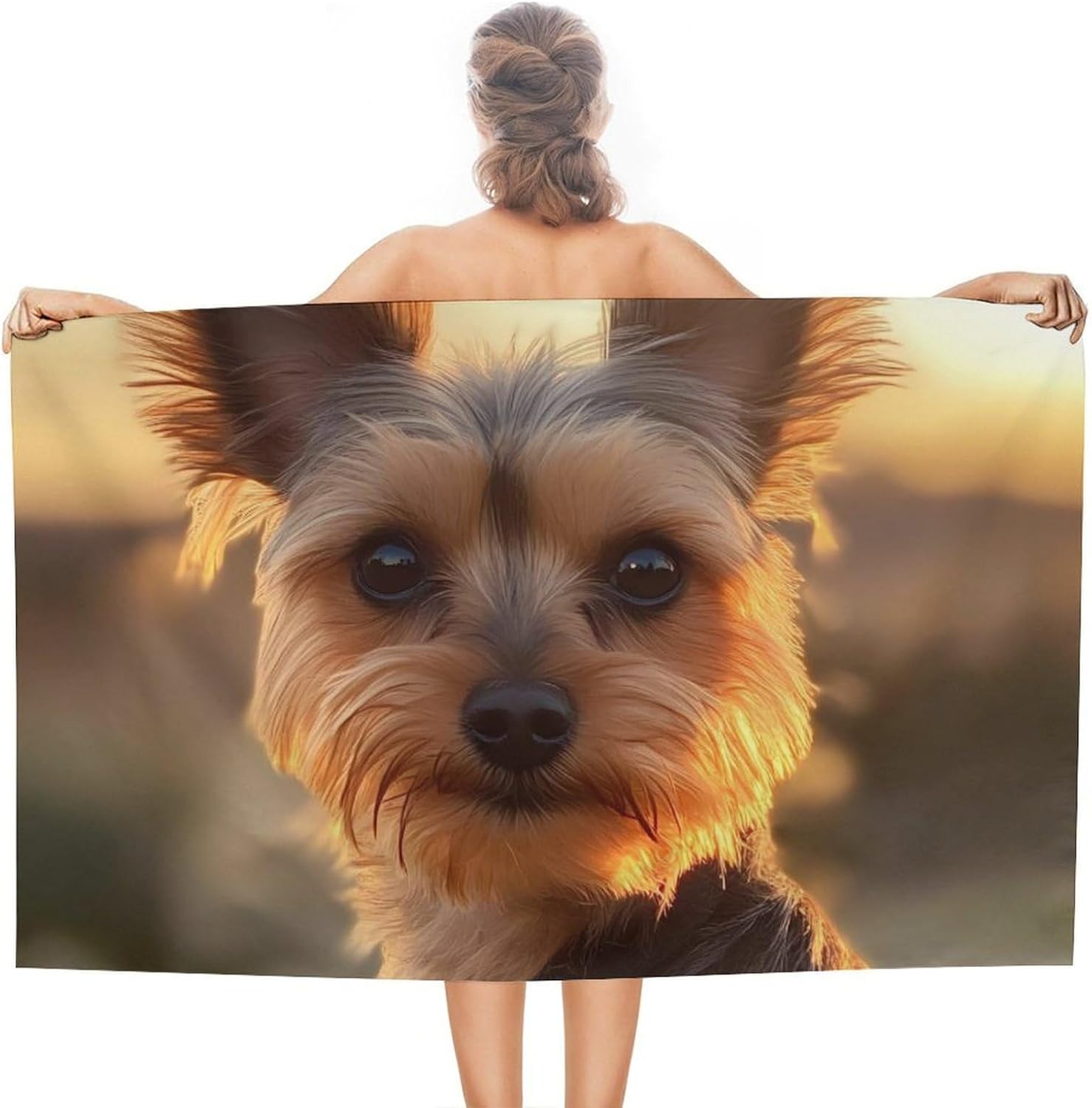 Yorkshire Terrier Dog Sunset Oversized Beach Towel Soft Absorbent Pool Bath Swim Towels for Adults Travel Vacation Gifts 130x80cm