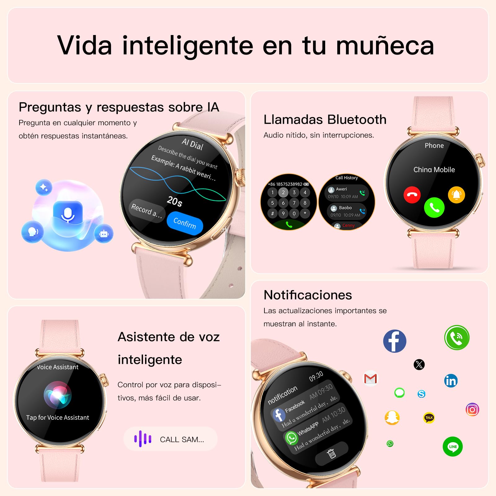 AI-GPT Reloj Inteligente Mujer con ECG Presión Arterial HRV Ciclo Menstrual | 1.32"AMOLED Pantalla Reloj Salud,24H Pulsómetro Sueño SpO2 Composición Corporal BMI Fatiga Emociones SOS 30s Mini Chequeo