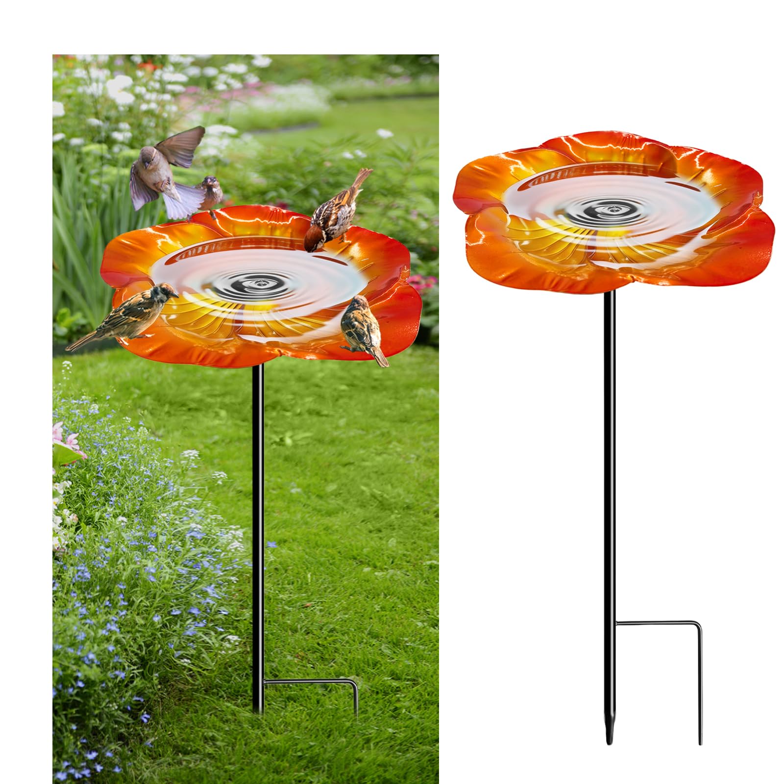 Flintronic 1 Pack Metal Bird Bath for Garden, Freestanding Outdoor Birdbath, Flower-Shaped Feeder, Iron Vivid Bird Watering Station for Birds Bees Butterfly Outside Garden Courtyard Decor