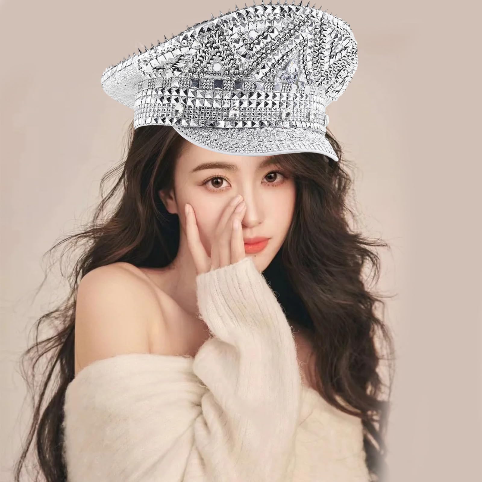 Bejeweled, cappello da capitano con strass, per feste di addio al nubilato, versatile, per feste
