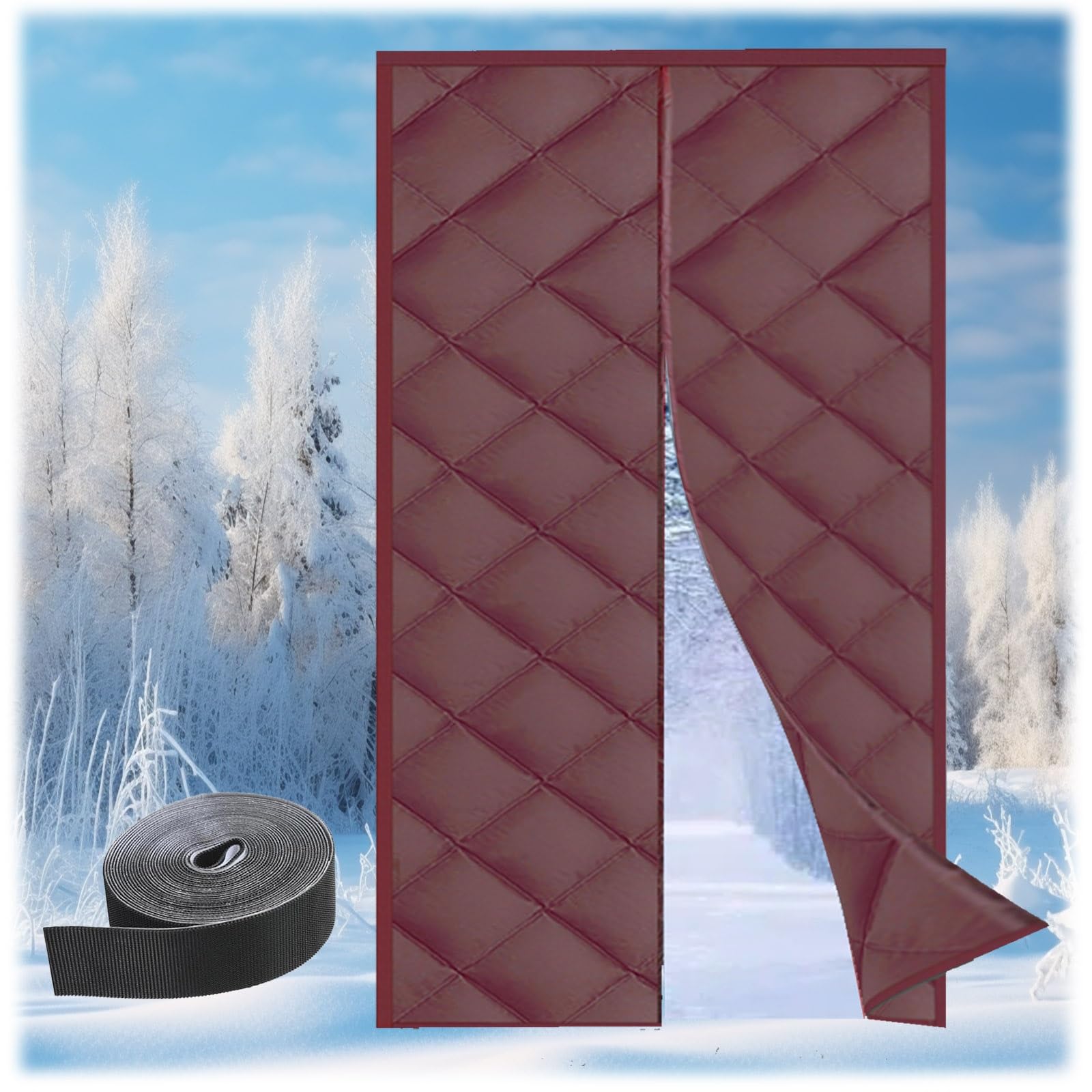 Rideau de porte isolant thermique magnétique imperméable anti froid 100x200cm brun