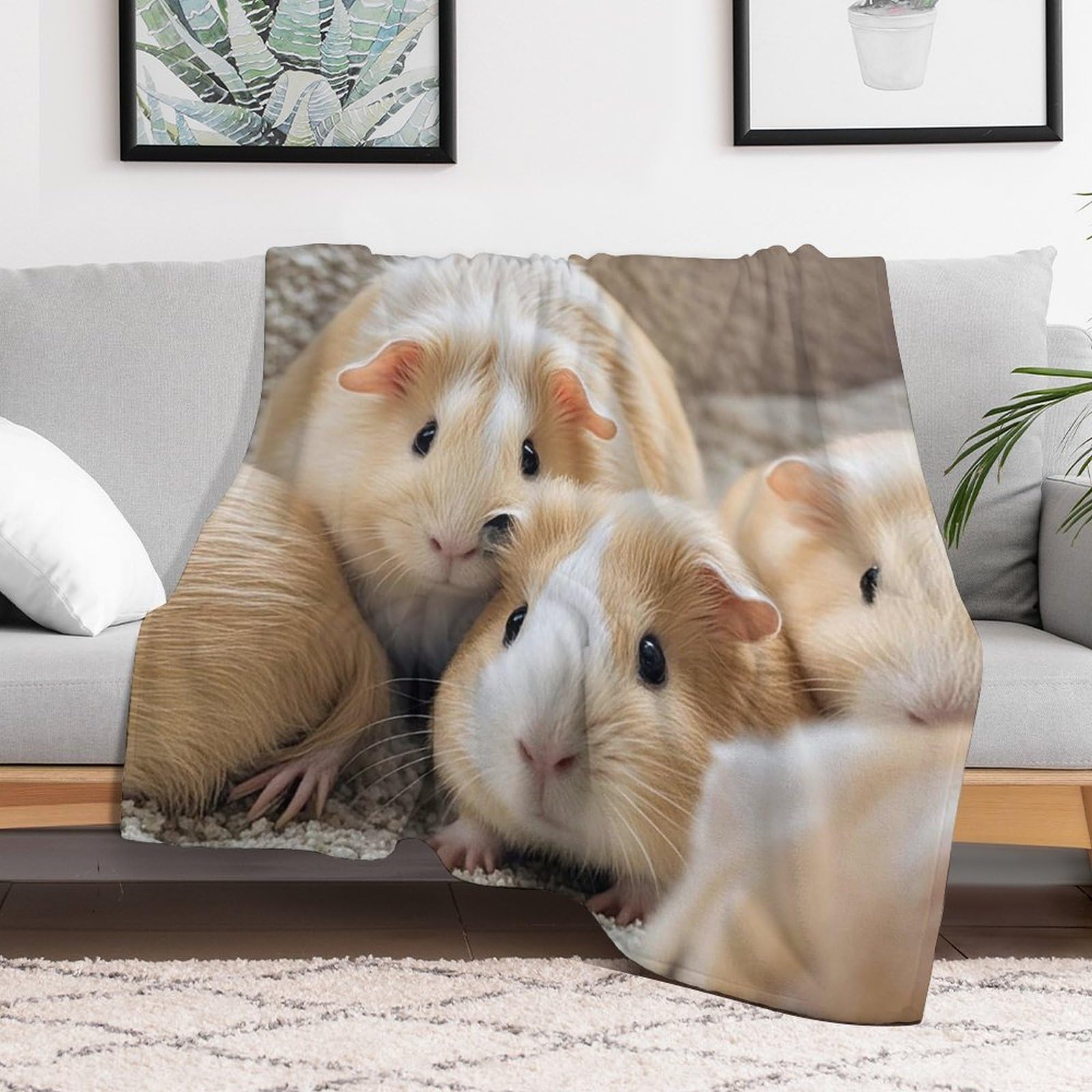 Couverture polaire cochon d'Inde personnalisée en flanelle, grand plaid lit et canapé 152x203