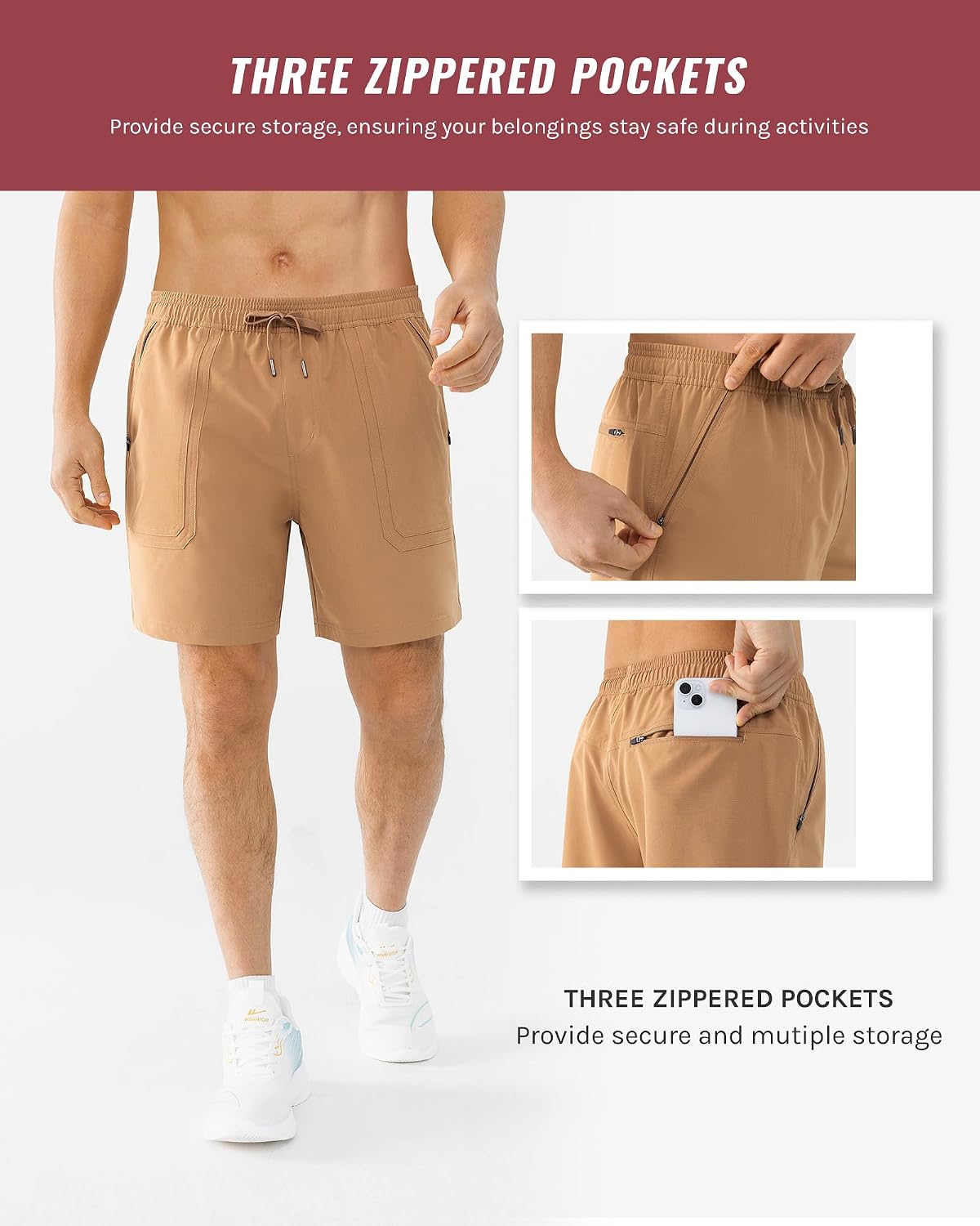 Cosmolle Men's 7" Quick Dry Stretch Hiking Shorts for Running Fishing and Outdoor Adventure with Multi Pockets