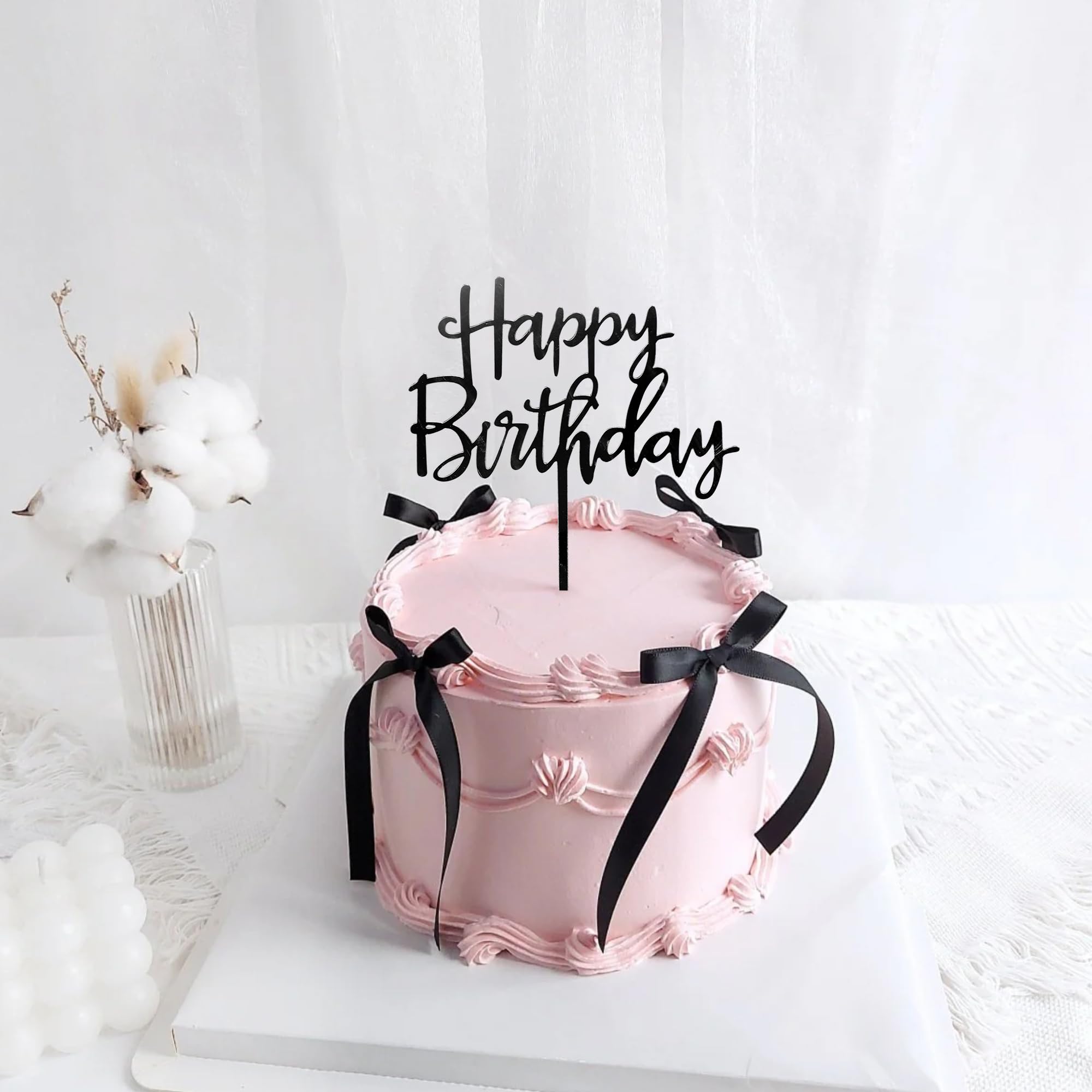 7-Piece Birthday Cake Topper Set - Happy Birthday Sign & 6 Bow Ribbons For Party Decor (Red)-941769