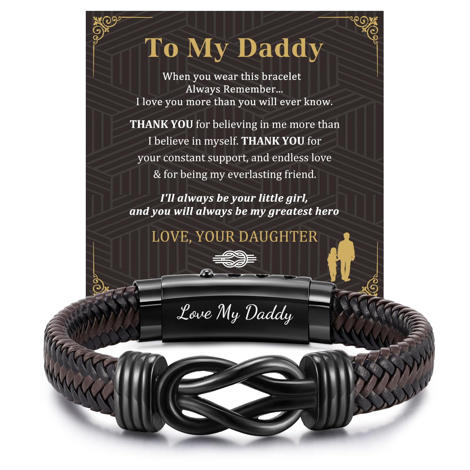 Men's Bracelets Gifts for Men - Brown Braided Leather Infinity Knot Bracelets Engraved Love Massage for Son Daddy Man Brother Husband Boyfriend, Personalised Mens Bracelets Gift for Birthday Christmas