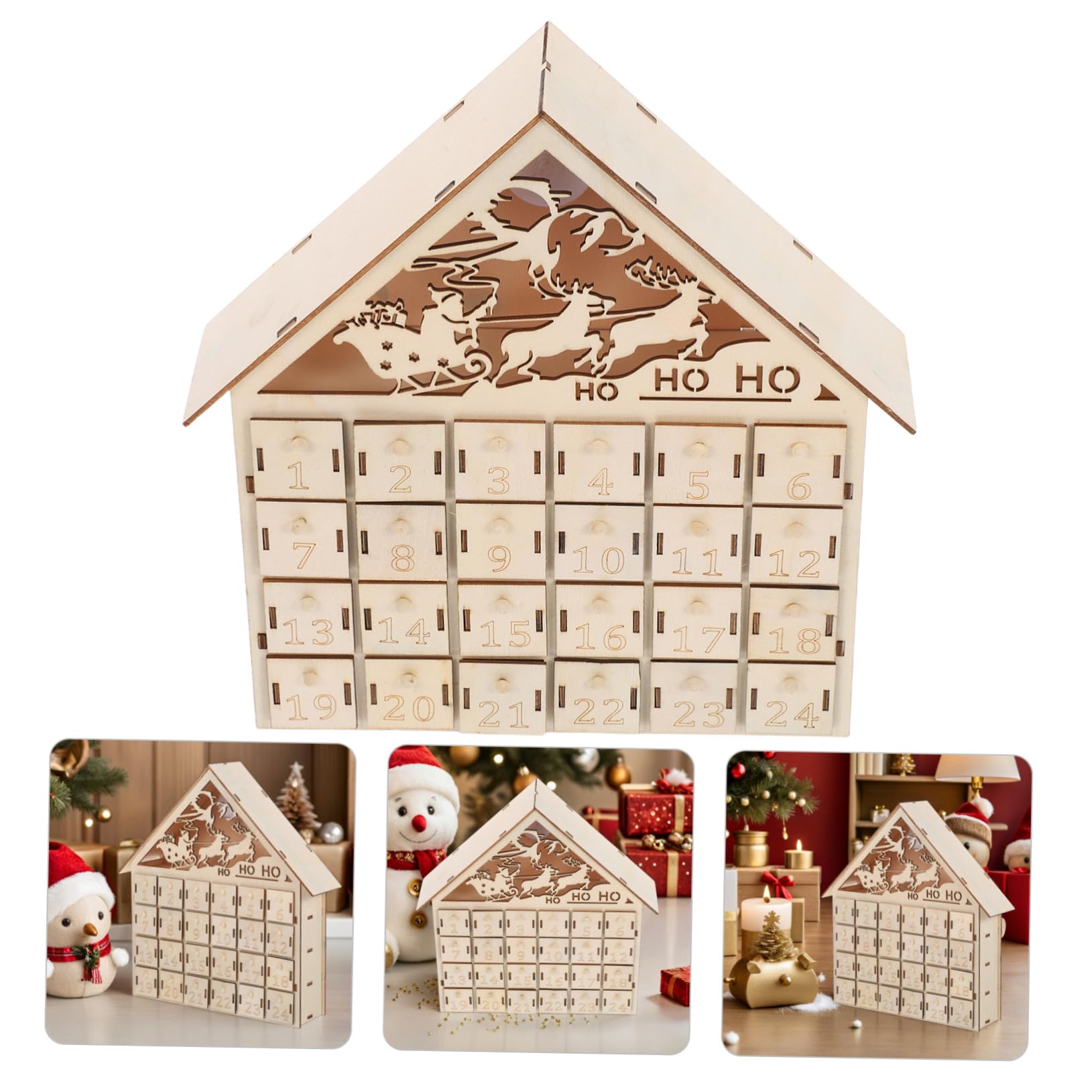 Calendario de Adviento de Madera LED para Navidad Reutilizable con Iluminación Decoración Rústica para Mesa y Repisa Regresiva Festiva