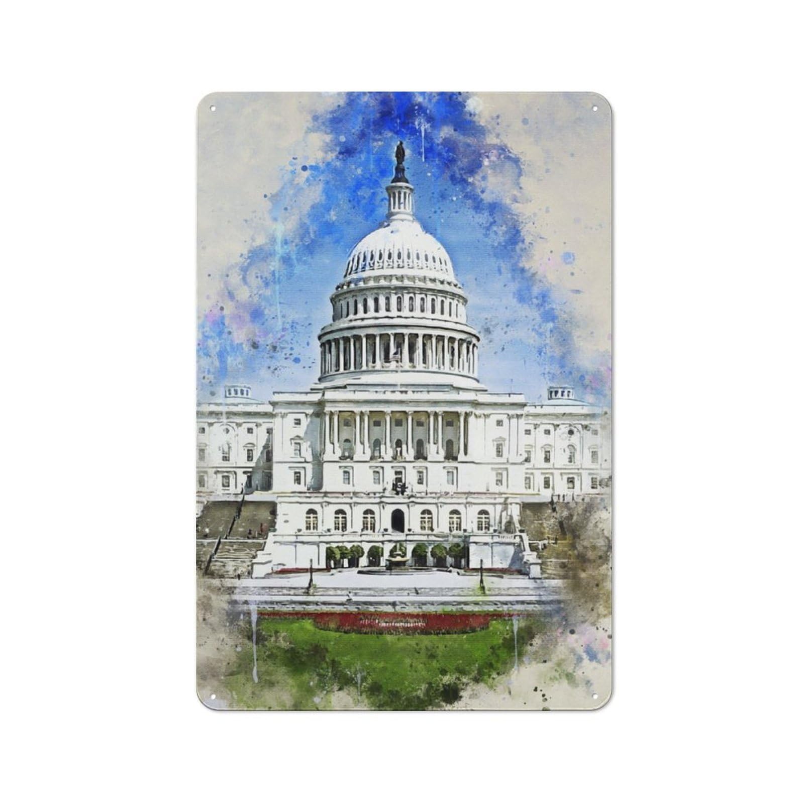 Junmoney Washington In Watercolor Tin Sign 30X20cm For Café Or Home Bar, Retro Wall Decor, For Garage, Workshop And Man Cave Decoration