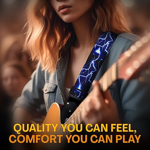 Miniatura 5 de Correa de guitarra para guitarra acústica, guitarra eléctrica y bajo, correa ajustable para guitarra clásica Lightning con 2 púas + cerraduras de