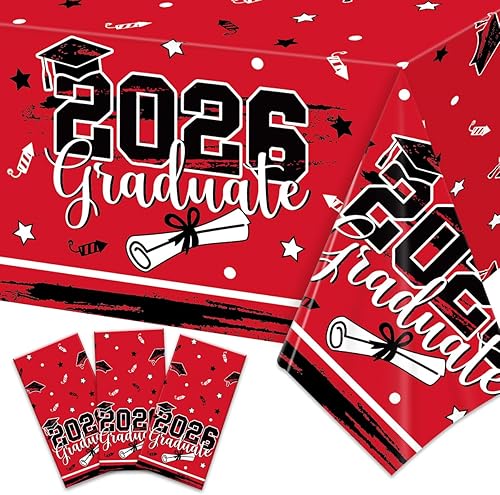 Decoraciones de fiesta de graduación para clase de 2024, mantel rojo de graduación de 3 piezas, mantel de plástico de felicitación para universidad,