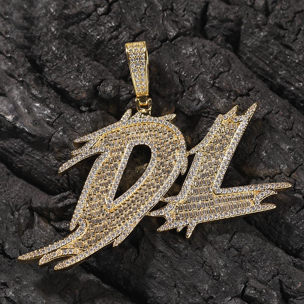 Collana Iced Out con ciondolo personalizzato a lettere grandi, collana con nome personalizzato per uomo, placcata in oro 18 carati con zirconi 5A ciondolo con iniziale dell'alfabeto