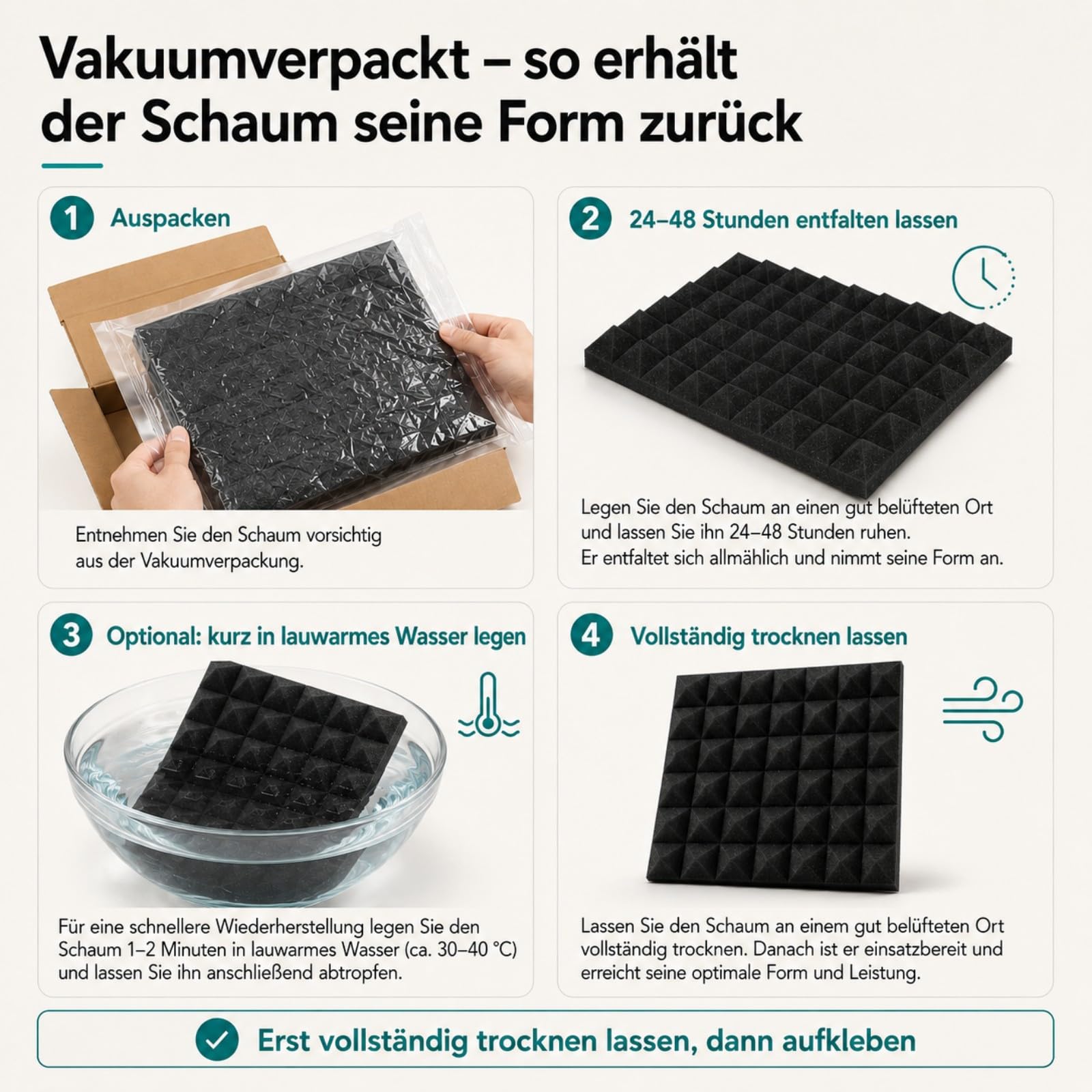 Fiqops 96 paneles acústicos autoadhesivos de espuma acústica 5 x 30 x 30 cm, aislamiento acústico de pared para reducir el eco, protección acústica para estudio de grabación, decoración de juegos,