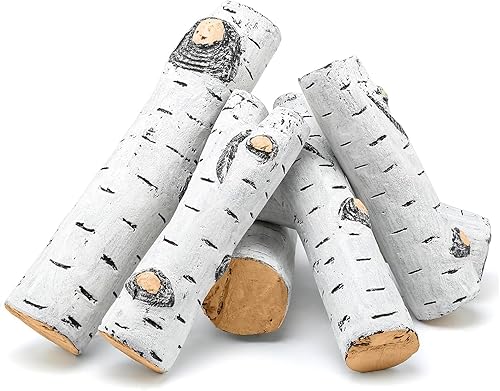 Vista 26 de Hisencn Juego de troncos de chimenea de gas, troncos de abedul blanco de cerámica para chimeneas de gas, ventiladas, chimeneas de gas eléctricas