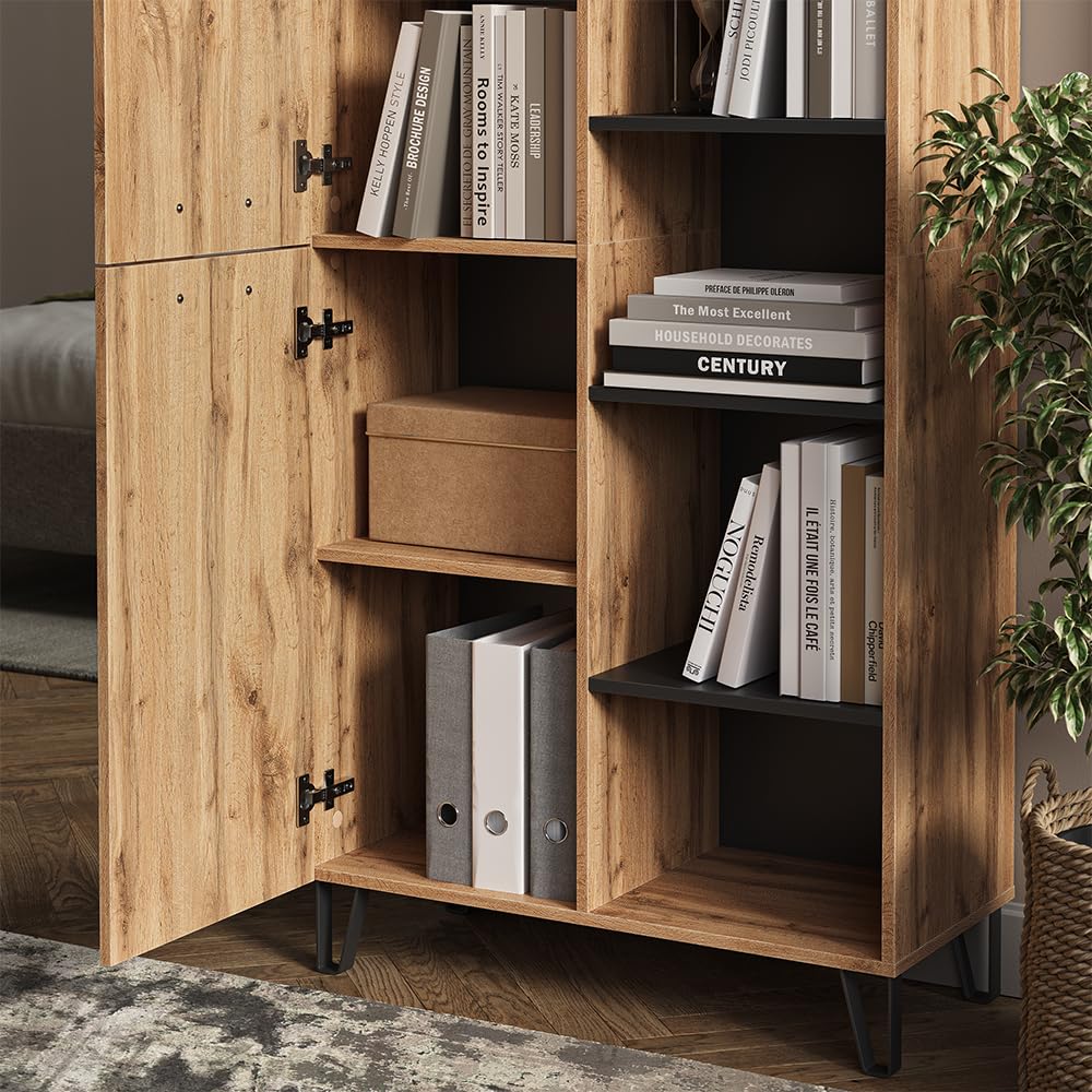 Vicco Armario Amber, Roble Wotan, 80 x 172 cm con 5 Compartimentos, para Colocar Libros, lámparas y Objetos cotidianos
