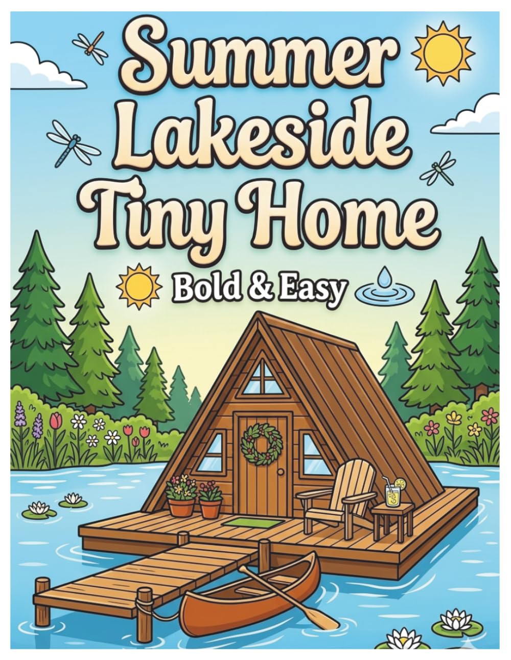 Summer Lakeside Tiny Home: A Bold and Easy Coloring Book: Large Print Simple Summer Scenes with Sunsets, Lakeside Living, and Cozy Tiny Houses for ... Series) (Cozy Retreats Coloring Collection)