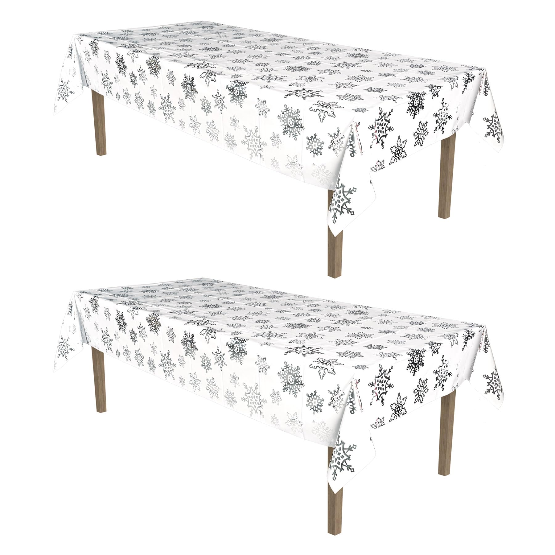 Beistle 2 Piece Snowflake Tablecovers, 54" x 108", Plastic Winter Themed Tablecloths