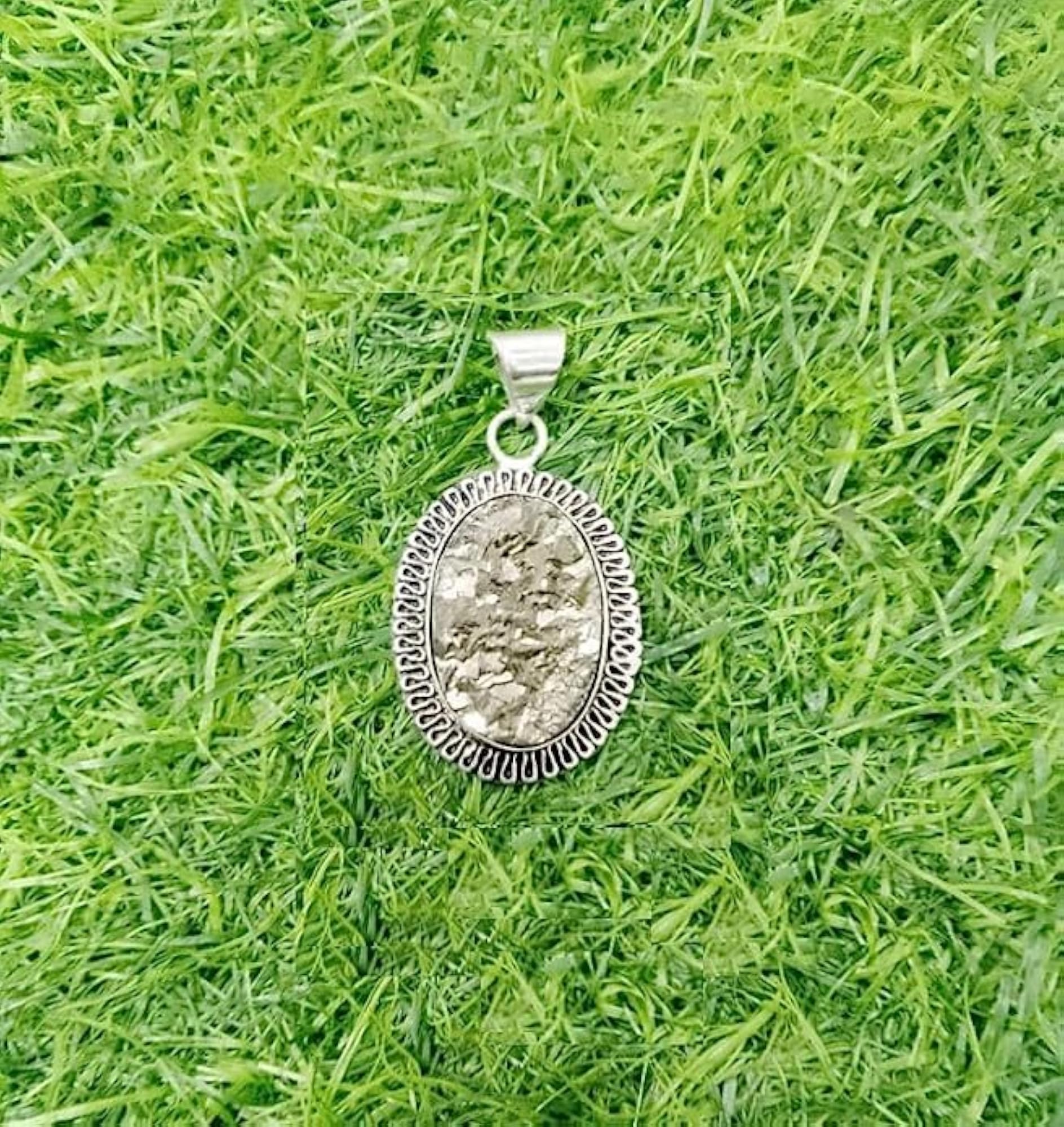 Natural Golden Pyrite Pendant in White Metal
