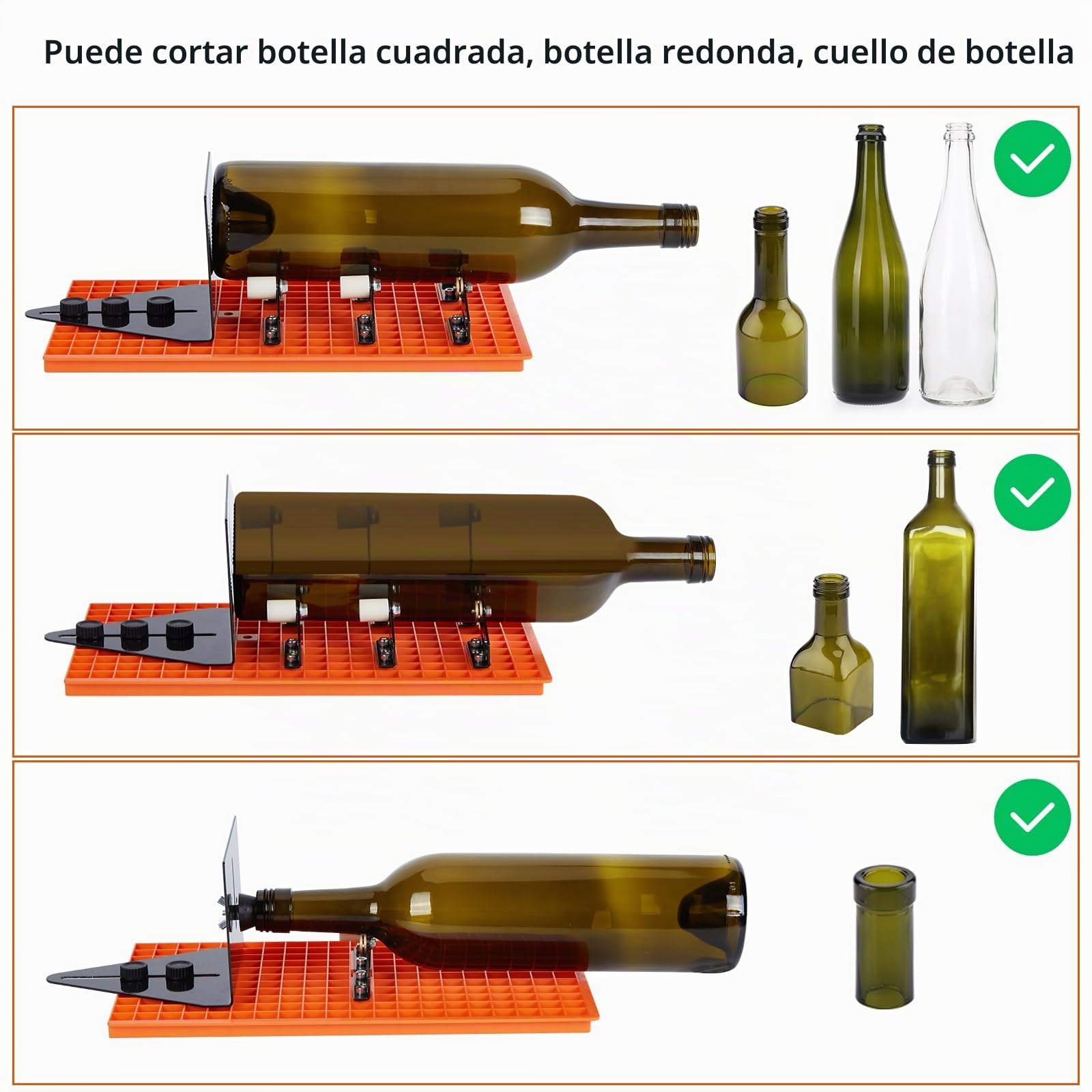Cortador de Botellas de Vidrio Fixm, Cortador de Botellas para Cortar Botellas Redondas, Cuadradas y Cuellos de Botella, para Botellas de Vino, Cerveza, Whisky, Champán, Agua y Refrescos (naranja) | vidrio, corte de bricolaje, botellas cuadradas/redondas,