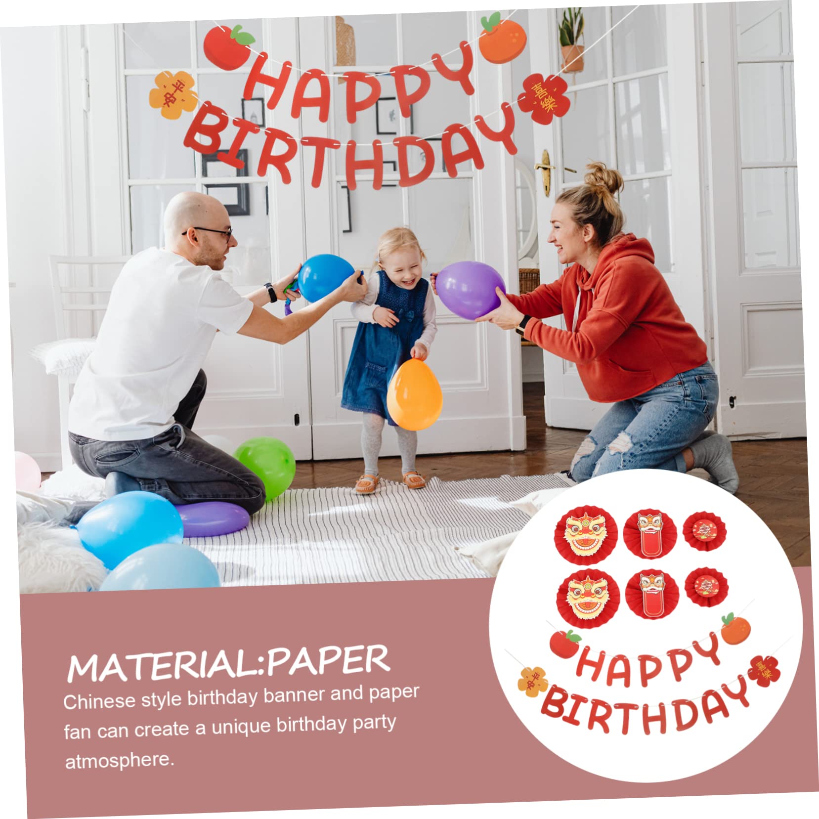 Ciieeo 5 Juegos conjunto de de danza del decoración de letras pancarta de cumpleaños decoración fiesta pancarta cumpleaños feliz banner estilo chino Papel rojo