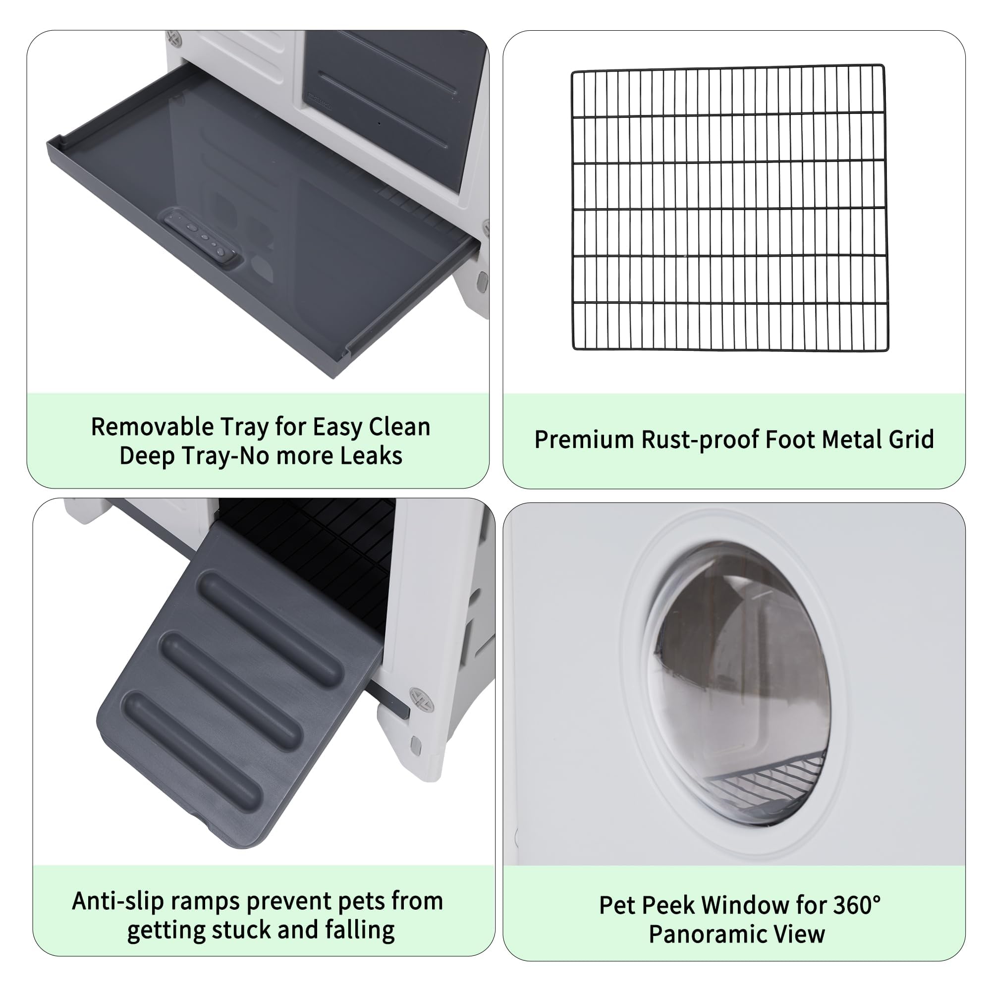 Clapier à lapin en plastique avec enclos à roues, toit pliant, plateau extensible, grille métallique, résistant à l'hiver, pour l'intérieur et l'extérieur