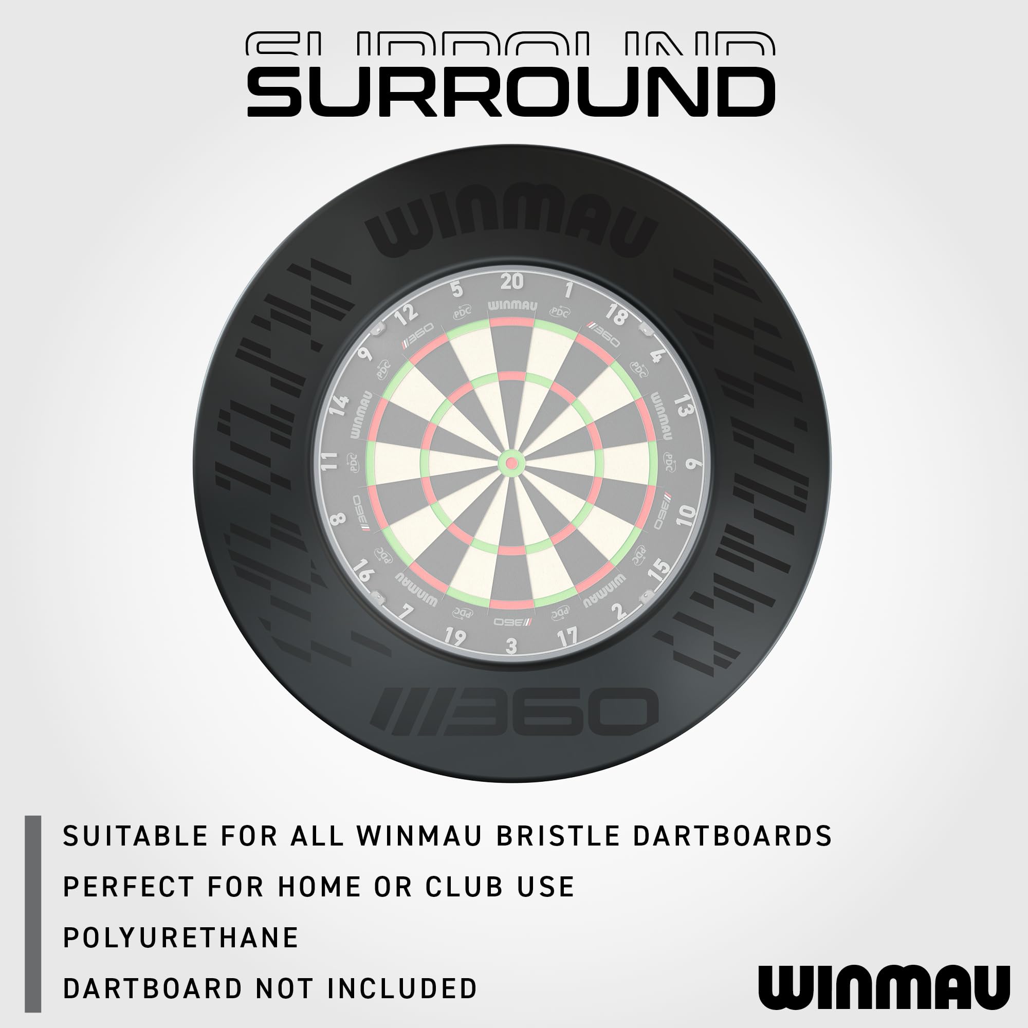 WINMAU Blade 360 Cornice per Bersaglio per Freccette - Anello di Contorno per Bersaglio per Freccette Nero - Protezione da Parete Resistente - Accessori Professionali per Freccette