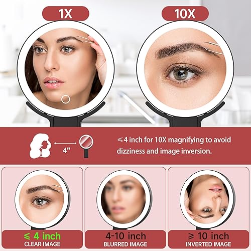 Miniatura 4 de Alovely Espejo de maquillaje con luces, espejo de tocador de 2 lados con aumento 1X10X recargable 3 en 1 escritorio de mano y espejo iluminado