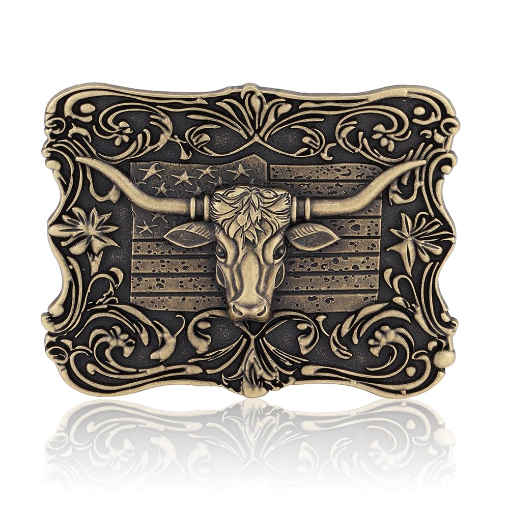 AZORA Longhorn Belt Buckles for Men Western Cowboy Bull Rodeo Belt Buckle Western Bull Head Belt Buckle for Women
