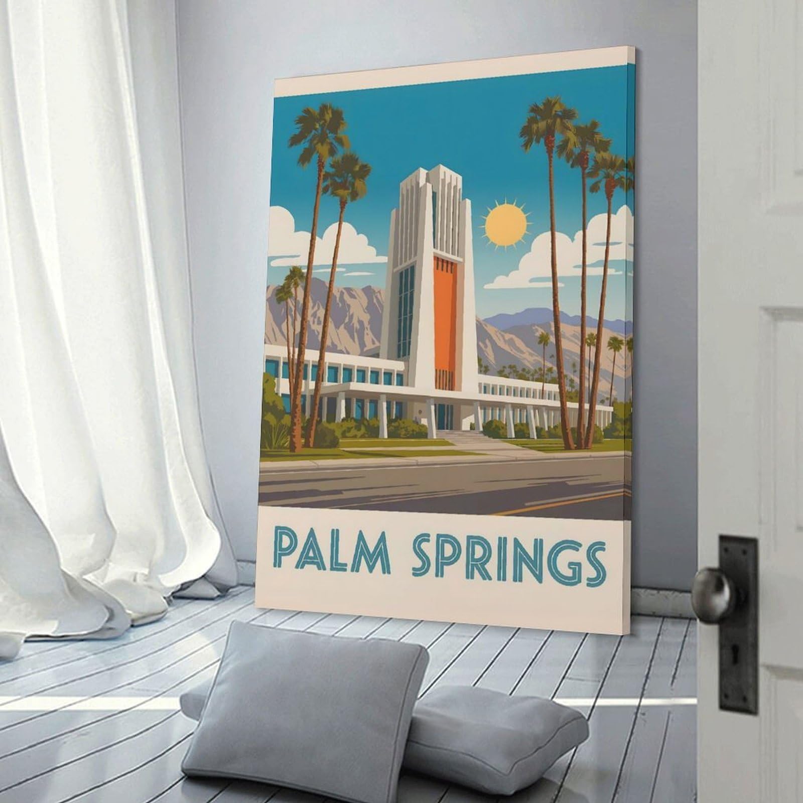 Junmoney Wall Picture Print Palm Springs Travel Poster Illustration, 20x30inch(50x75cm), for Wall Displays, Bedrooms Or Room Updates, Wall Decor Suited to Curated Displays