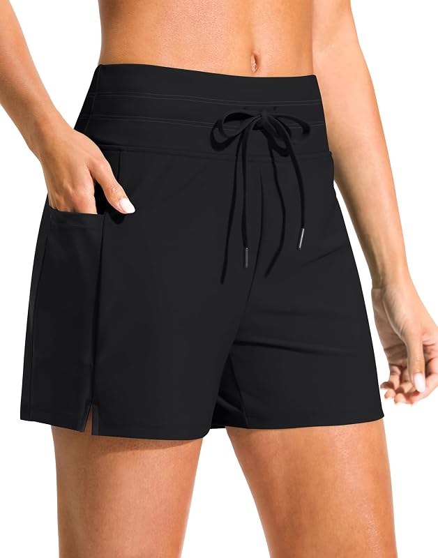 Women's 4" High Waisted Swim Board Shorts with Pockets Quick Dry Swimming Swimsuit Bathing Suit Bottoms for Women