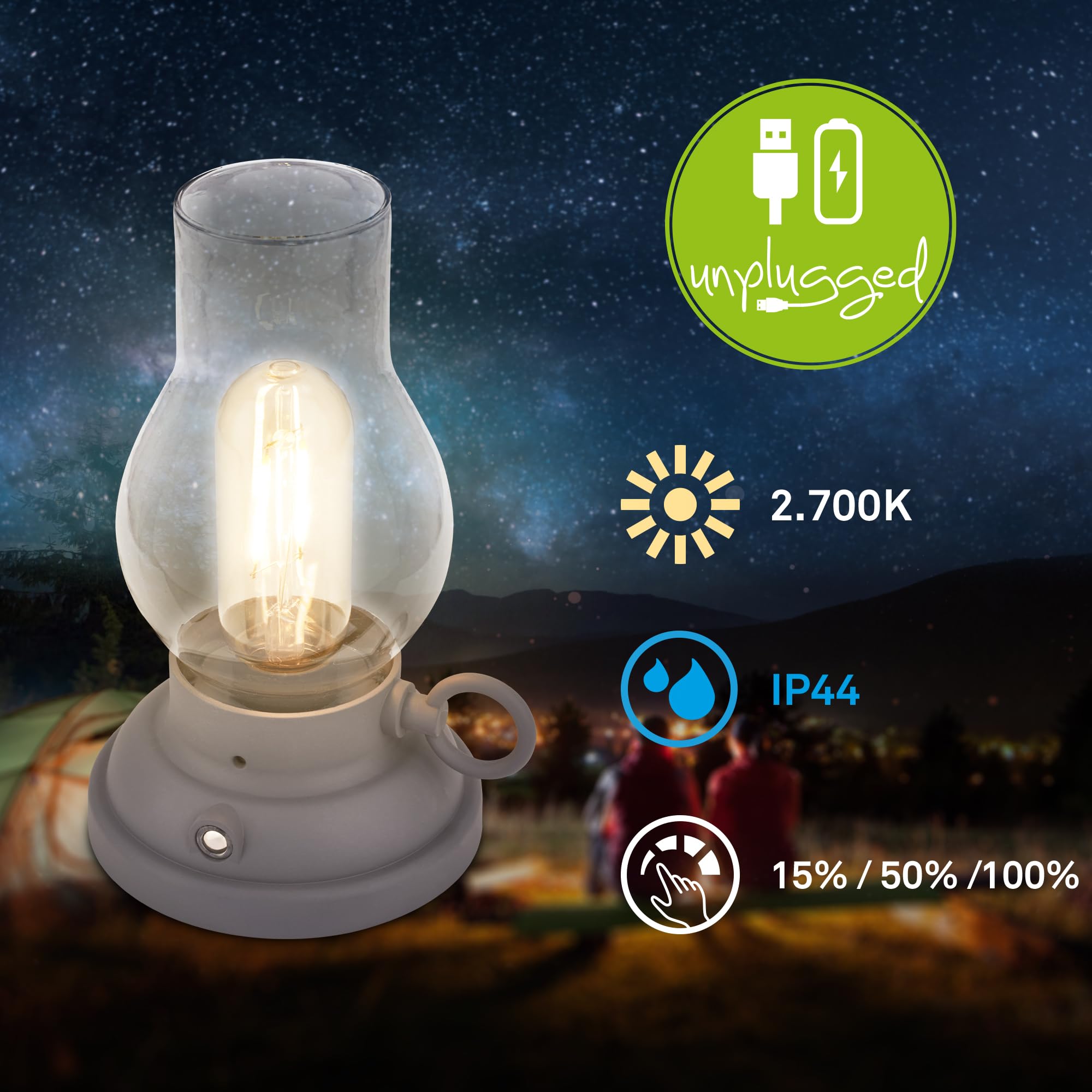 BRILONER - Bezprzewodowa lampa stołowa LED, IP44, dotykowa, ściemniana, wymienna bateria, lampa kempingowa, lampa stołowa, lampa akumulatorowa, do użytku na zewnątrz, elektroniczna lampa naftowa LED