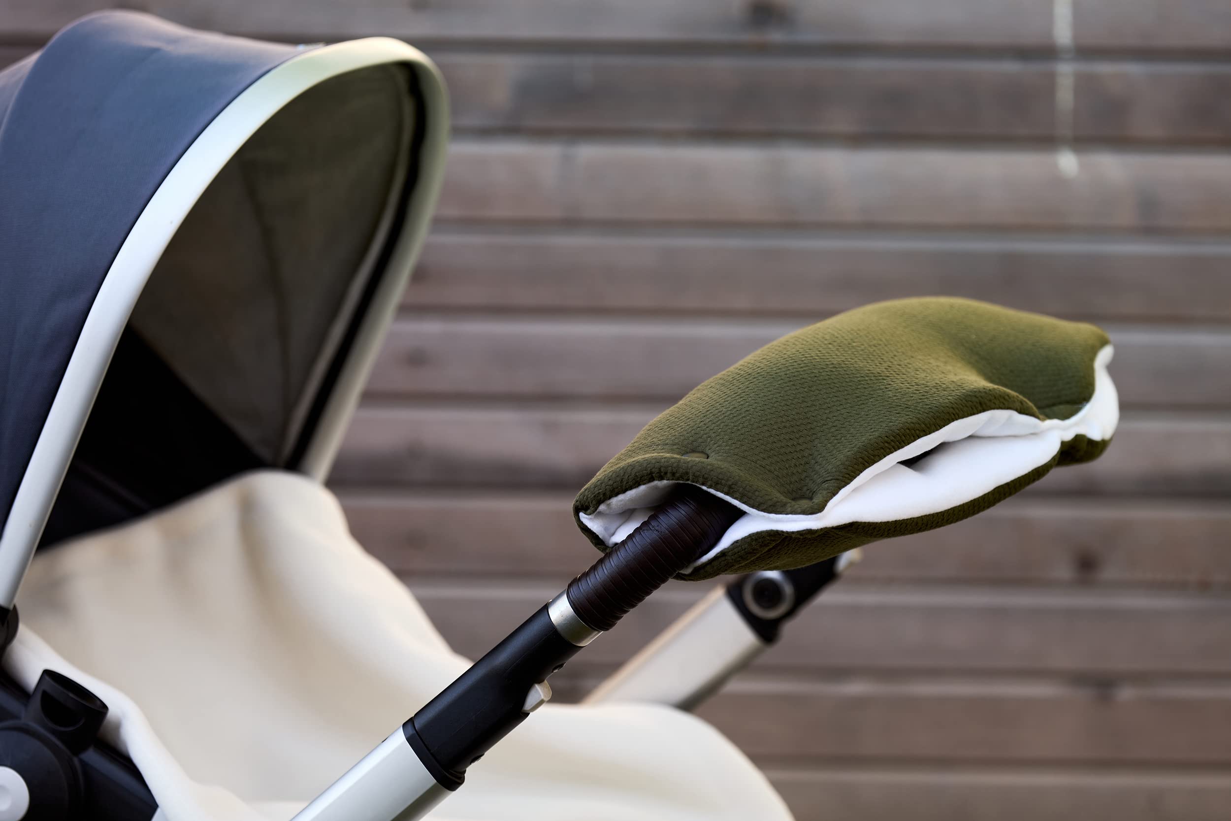 KraftKids Manicotto per passeggino in doppia crepa verde autunno, guanti da passeggino, larghezza 48 cm, profondità 23 cm, realizzato a mano nell'Unione Europea
