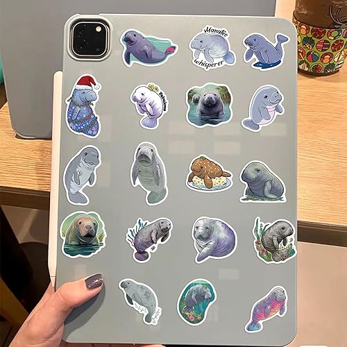Miniatura 5 de Lindas calcomanías impermeables de manatí para botella de agua, 50 piezas Jaurney, calcomanías de manatí kawaii de vinilo para laptop, patineta,